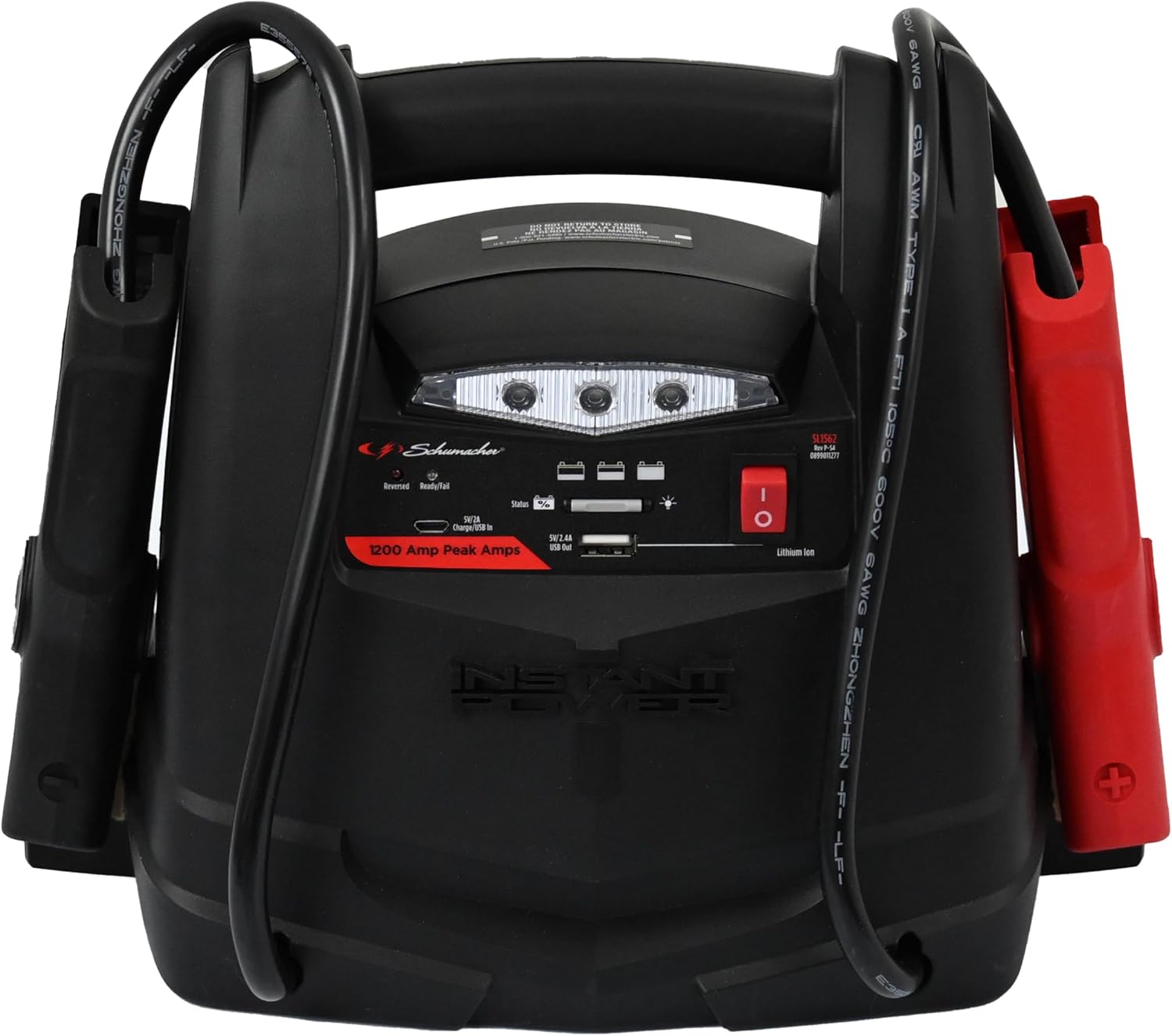 Schumacher Electric Lithium Jump Starter and Portable Power Station, SL1562, 4-in-1, 1200 Amps, 12 Volt, 150-PSI Air Compressor, USB Charging, Starts Car, Truck, Motorcycle, and Marine Batteries