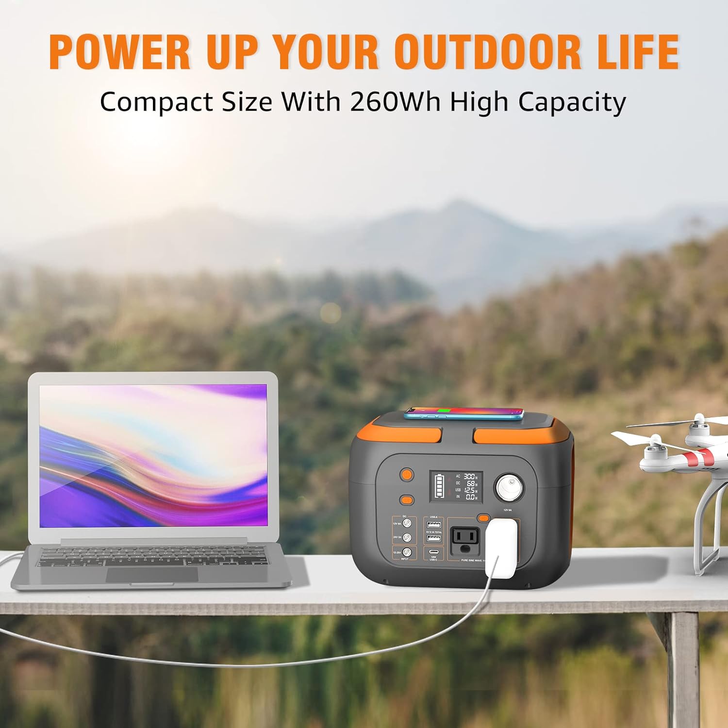 SinKeu Portable Power Station 600W, 296Wh/80000mAh Backup Lithium Battery Pack Bank, 110V Pure Sine Wave AC Outlet Solar Generator for Camping Emergency RV Outdoor Hurricane Supplies
