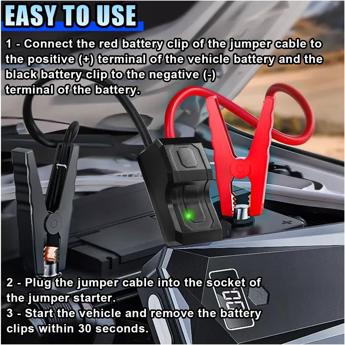 Smart Jumper Starter Clamps, Portable Car Battery Booster Clamp Cables, Automotive Alligator Clamp Replacement, Intelligent Emergency Jumper Cables Clamps Battery Clips for 12V Car Jump Starter