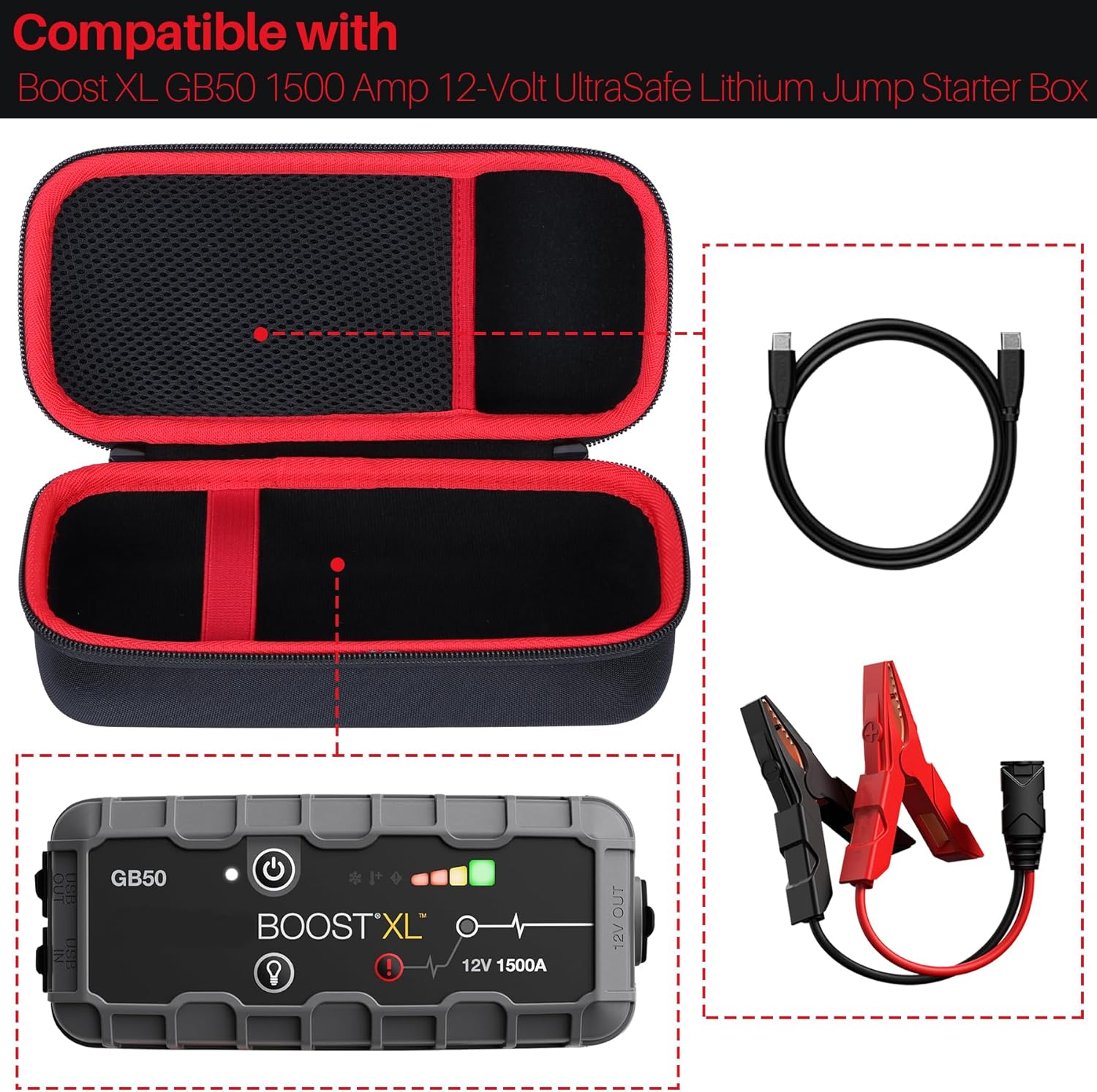 Storage Case Compatible with Boost XL GB50 1500 Amp 12-Volt UltraSafe Lithium Jump Starter Box (for Boost GB50)