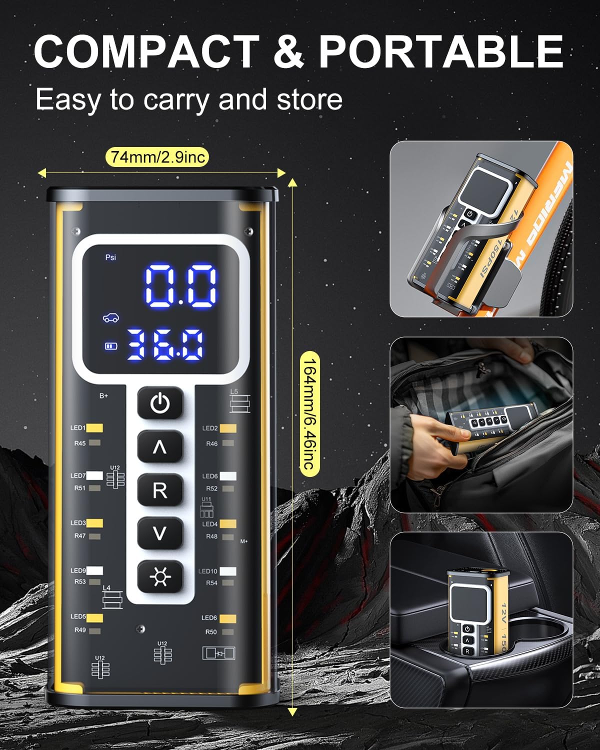 Tire Inflator Portable Air Compressor, Air Pump for Car Tires 20000mAh Battery  150PSI, Electric Tire Pump 12V AC/DC Dual Power Supply, Tire Pressure Gauge, Smart 5X Fast Inflation for SUV Ball Bike