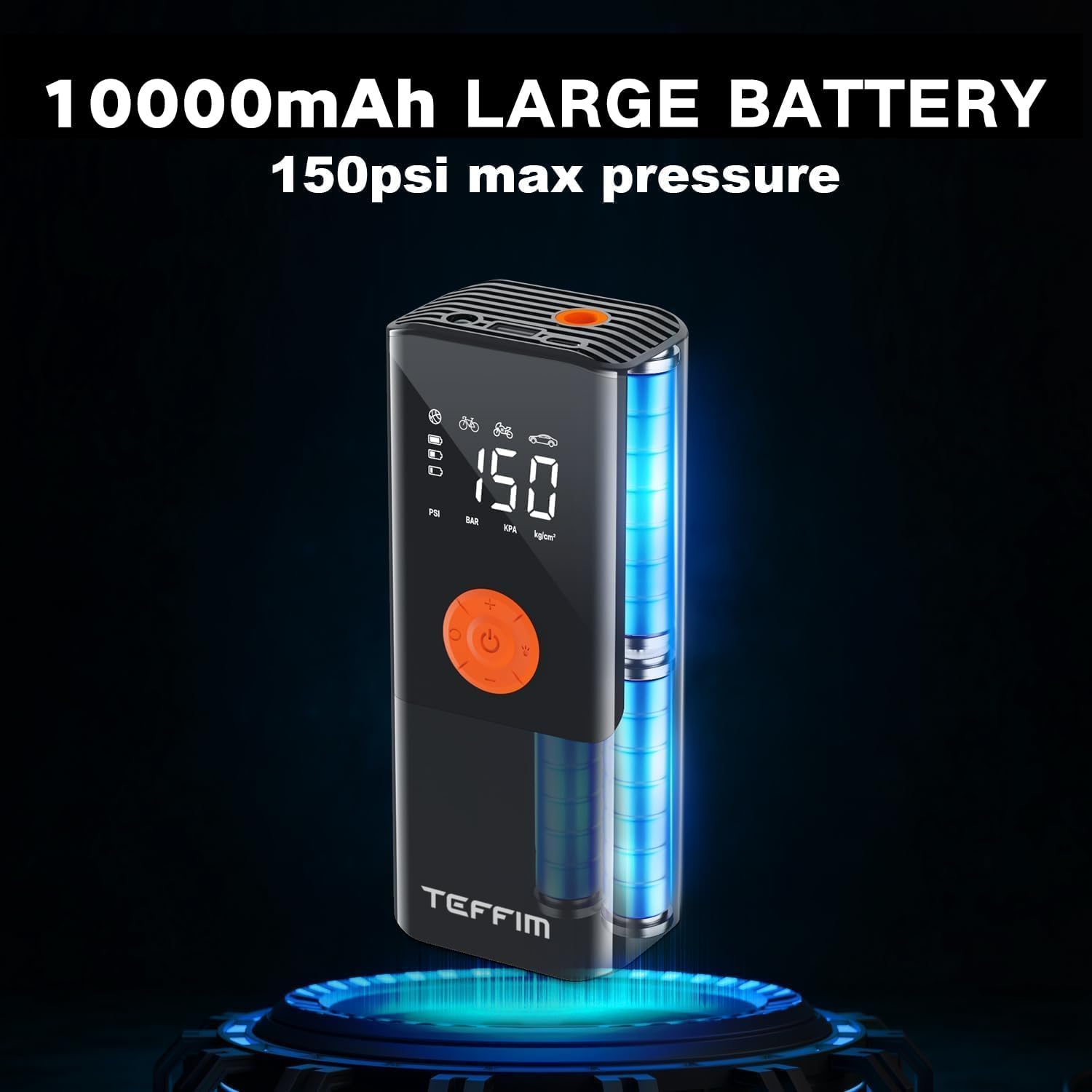 Tire Inflator Portable Air Compressor with Digital Pressure Gauge, 12V Smart Air Pump for Car Tires, Motorcycle, SUV, Electric Bike, Bicycle, Sports Balls with 10000mAh Battery  LED Light (1)