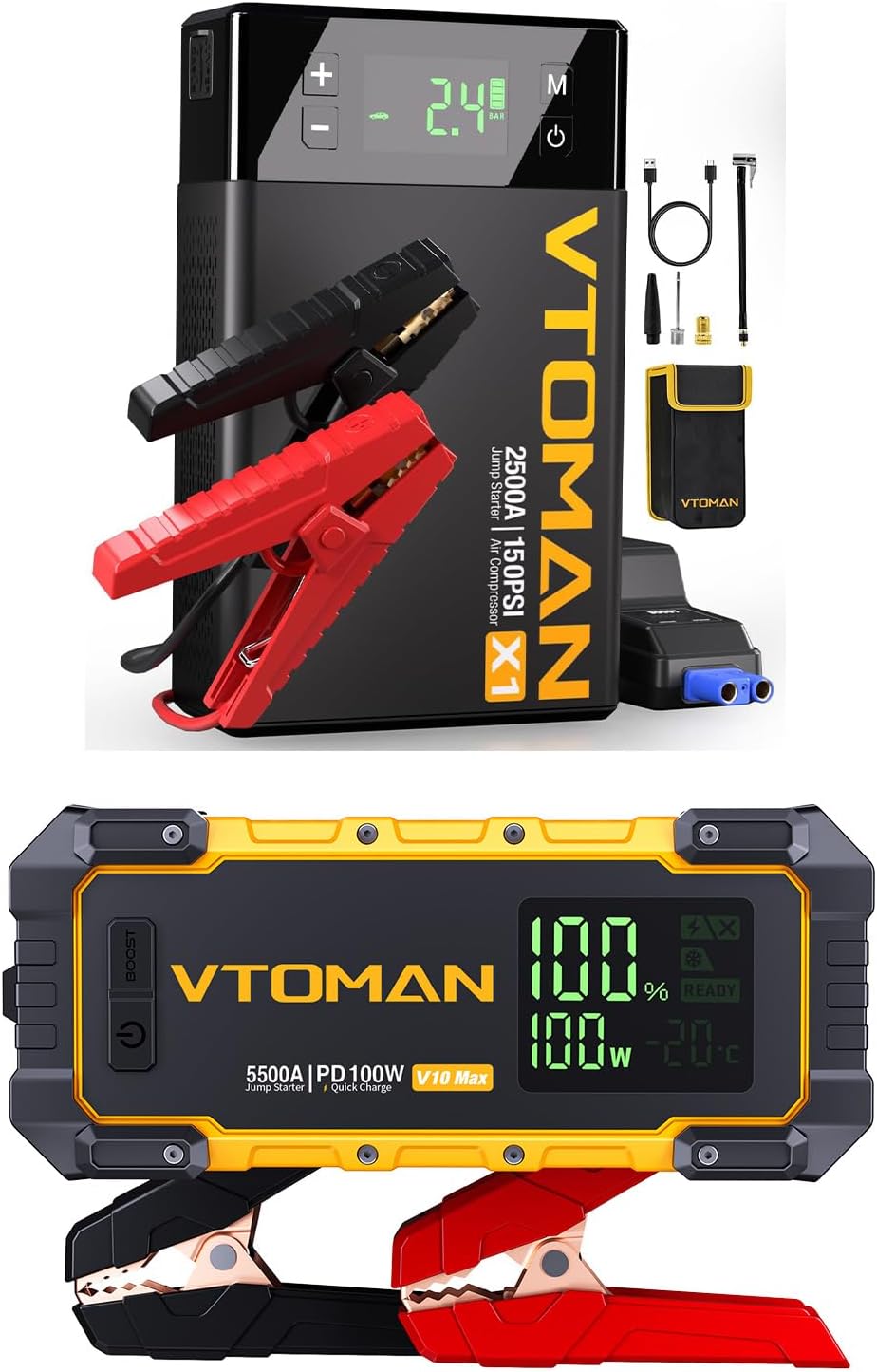 VTOMAN X1 Jump Starter with Air Compressor+V10 Max 5500A Jump Starter 100W Two-Way Fast-Charging