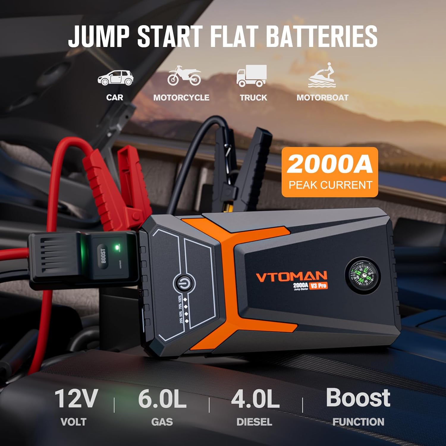 VTOMAN X7 Jump Starter with Air Compressor and V3 Pro Jump Starter, 4250A Portable Car Jumper with 160PSI Digital Tire Inflator  2000A Jump Starter