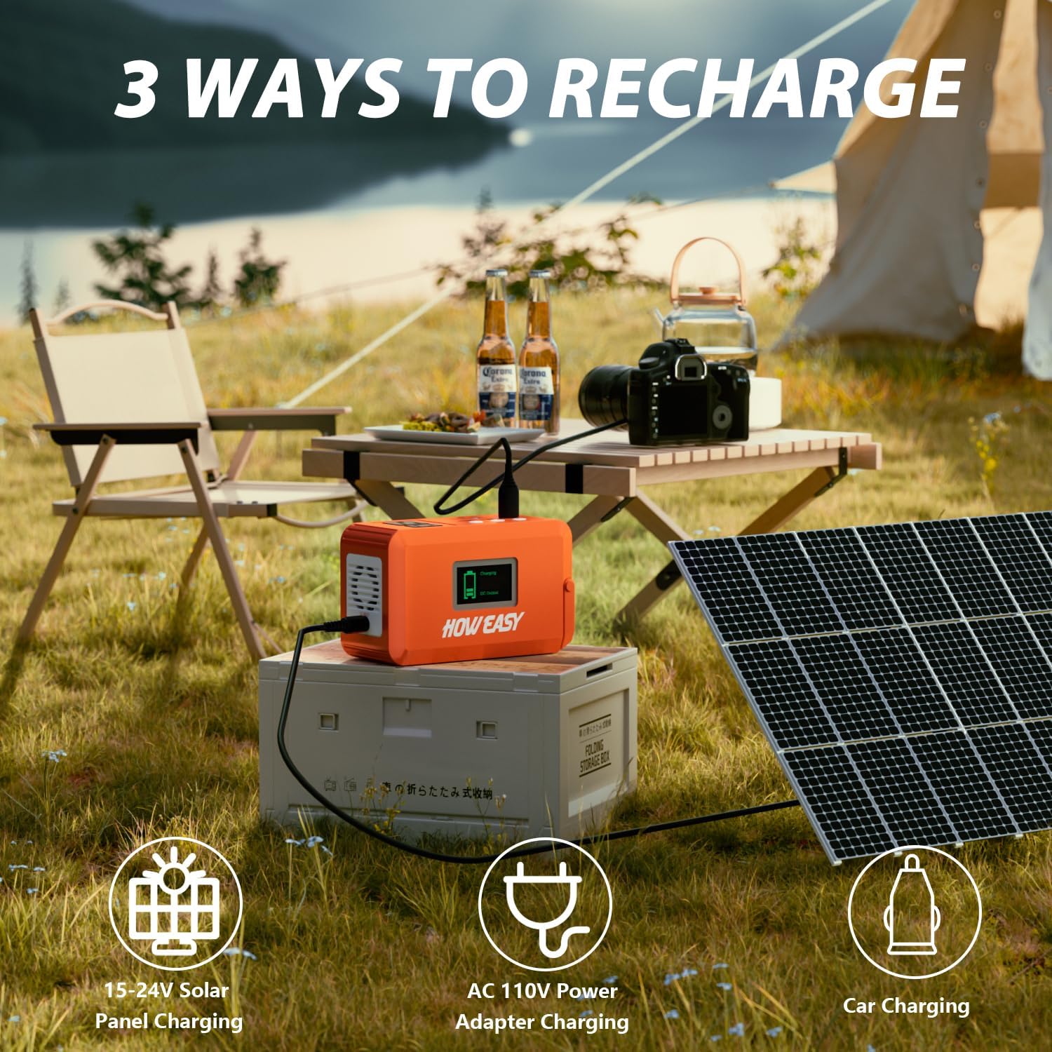 HOWEASY Portable Power Station, 88Wh Solar Generator, Lithium Battery Power with 110V AC 150W Peak Socket/DC/USB/LED Light for Outdoor Camping Trip Hunting Emergency（Solar Panel Not Included）