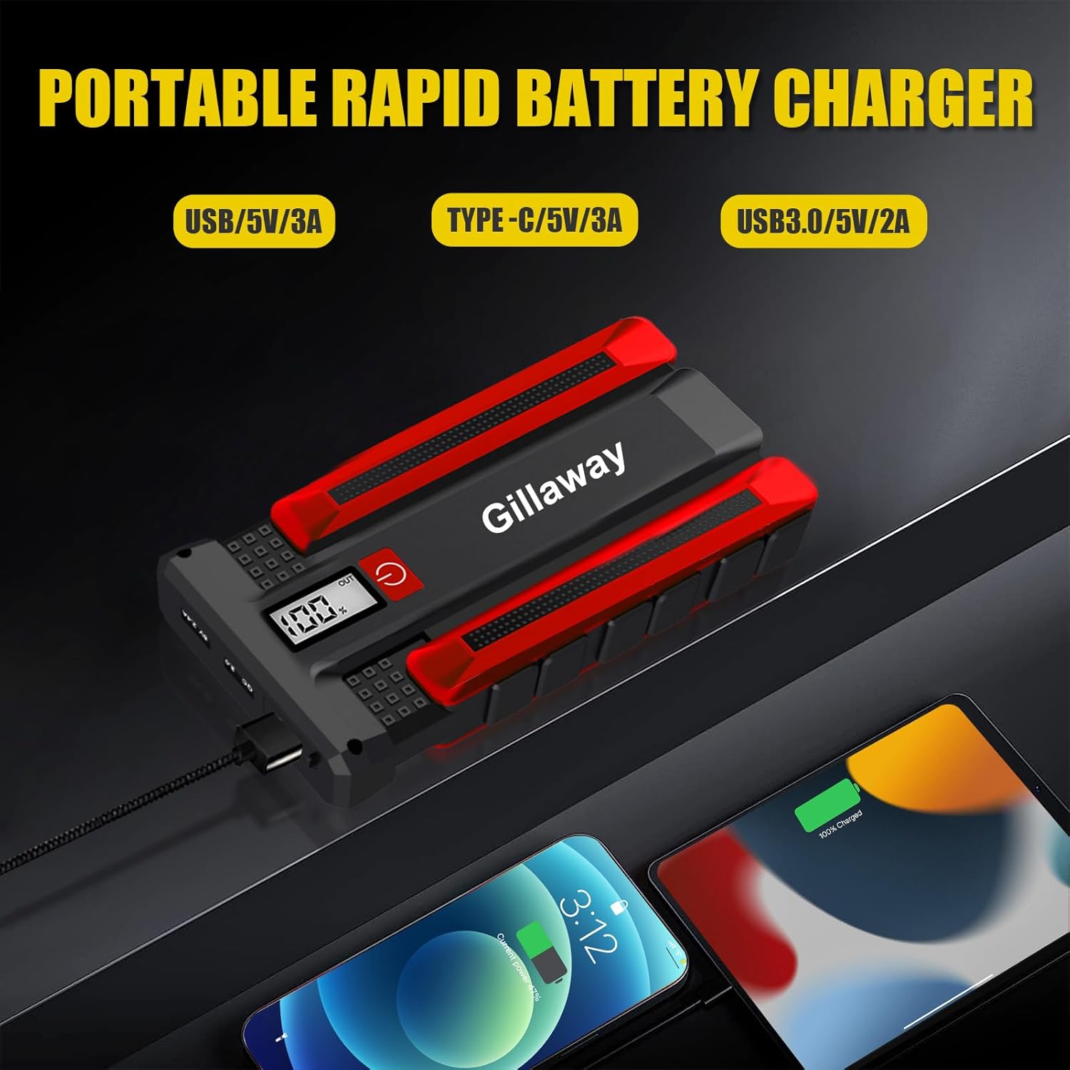 001B 3500A Car Jump Starter Battery Pack (Up to 9.0L Gas and 7.0L Diesel Engine), 12V Car Charger Jump Starter Portable Battery Jump Starter with Power Bank