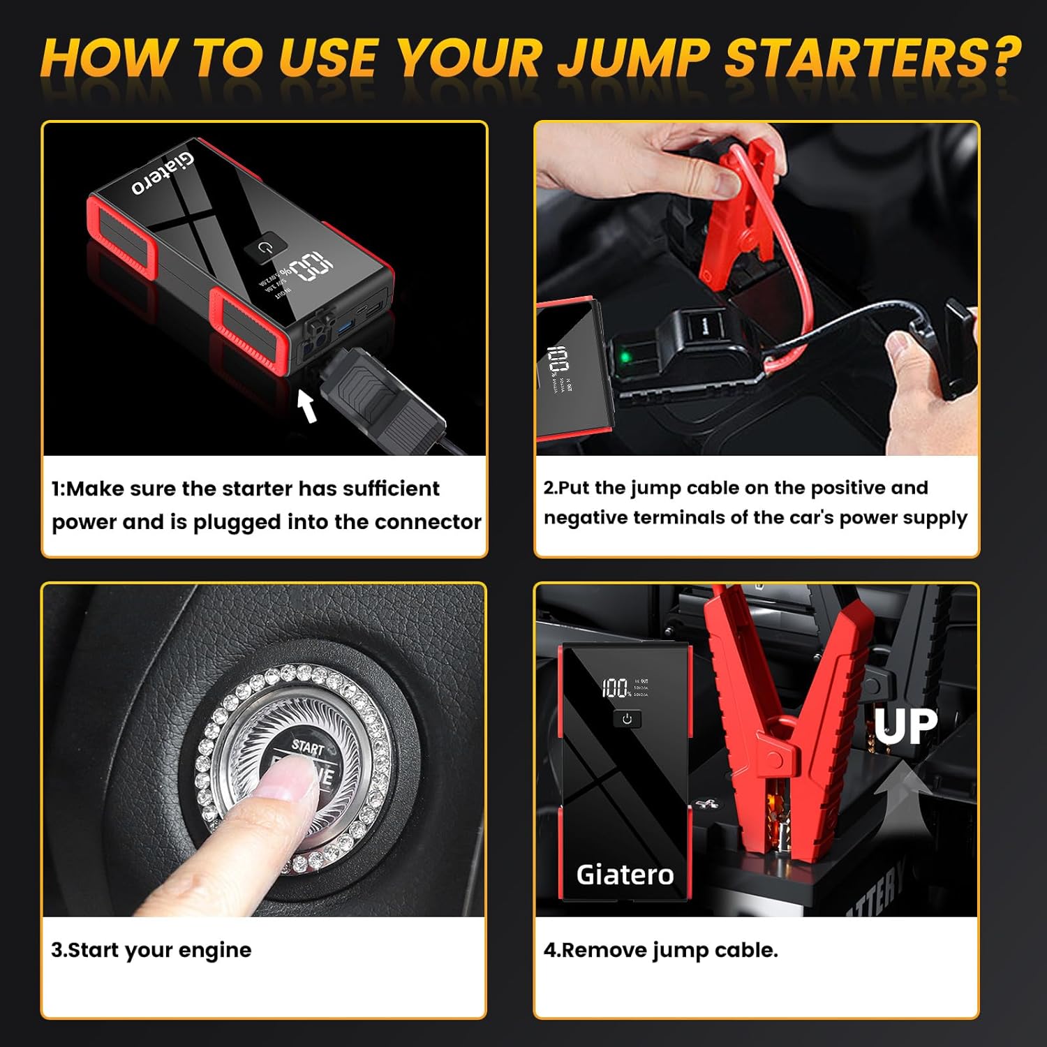 006B 4000A Car Jump Starter, Portable Jump Start Battery Pack(10.0L Gas/8.0L Diesel), 12V Battery booster Jump Box with 3 Modes Flashlight, Jumper Ca