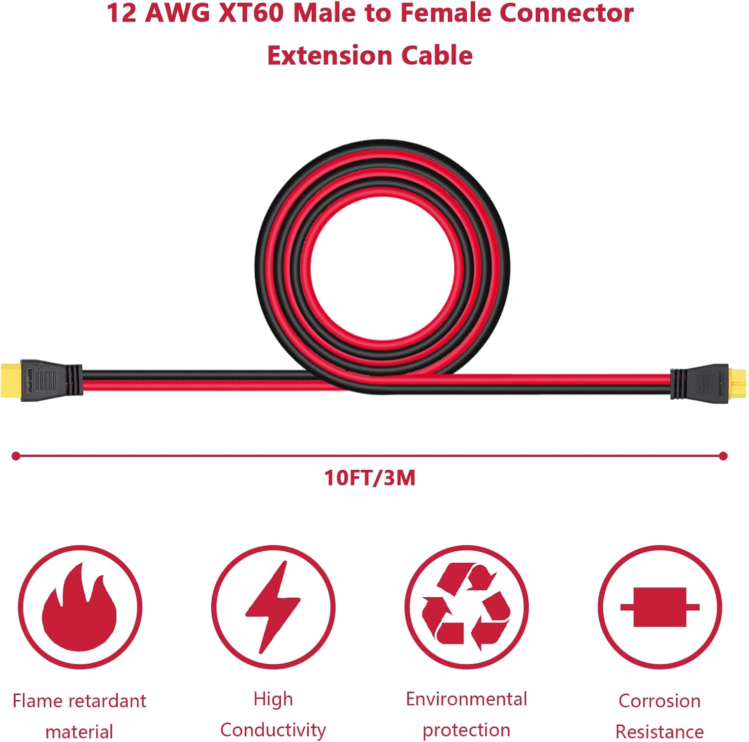 10 FT Cigarette Plug to XT60 Connector 14 AWG Pure Copper 24V/12V Cigarette Lighter Plug for Solar Panel RV Portable Power Station Solar Generator