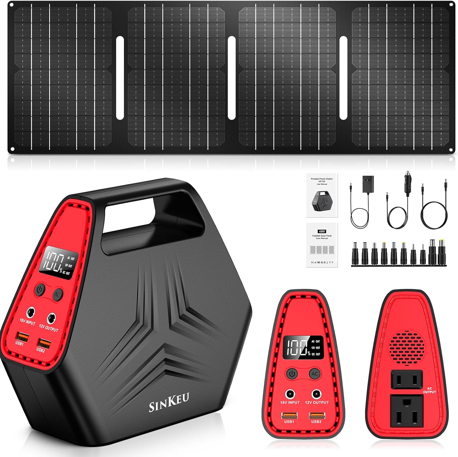 100W Solar Generator with 40W Foldable Solar Panel, Sinkeu 24600mAh Power Bank with AC Outlet for Home Use 97.68Wh Portable Power Station for Camping Hurricane Emergency