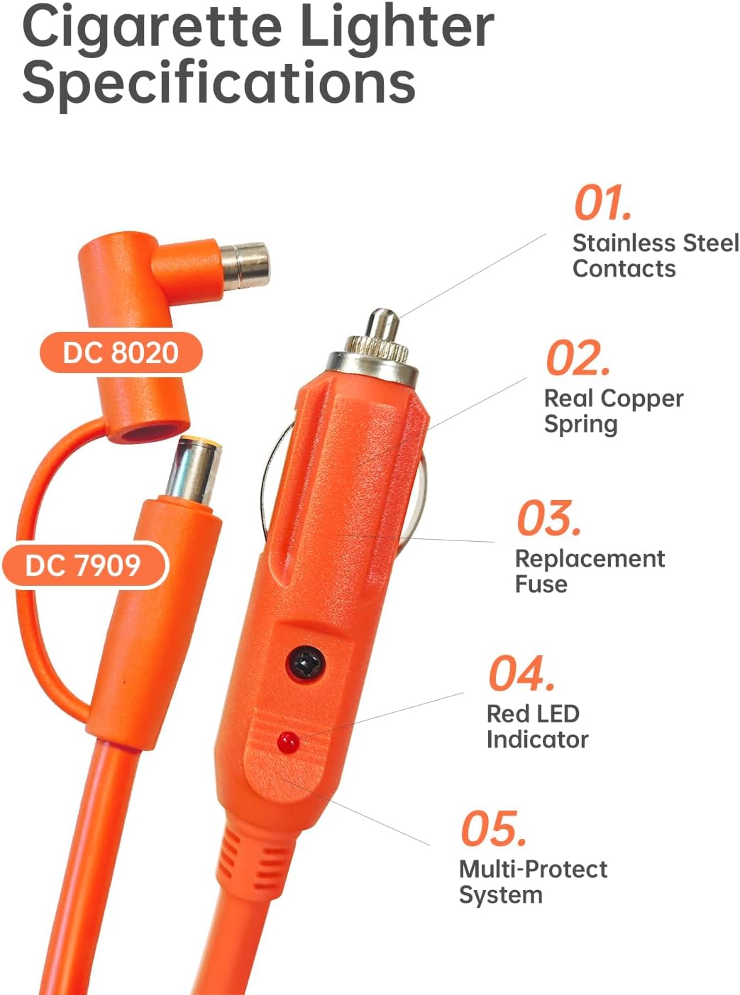 12V-24V Car Charging Cable DC7909/8020 14 AWG Cigarette Lighter Charger 1.5M(4.9FT), Compatible with Jackery Explorer 1000 V2/500/300/240, for BLUETTI EB3A/EB70/EB70S Portable Power Station