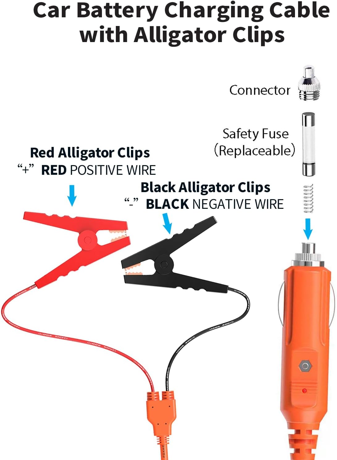 12V/24V 2M Car Charger14AWG Compatible with Jackery/BLUETTI/Anker/GRECELL/Goal Zero Yeti/Westinghouse Portable Power Station 15A DC 8.0mm Car Cigarette Lighter Charging Cable with DC7909 + DC8020 Plug