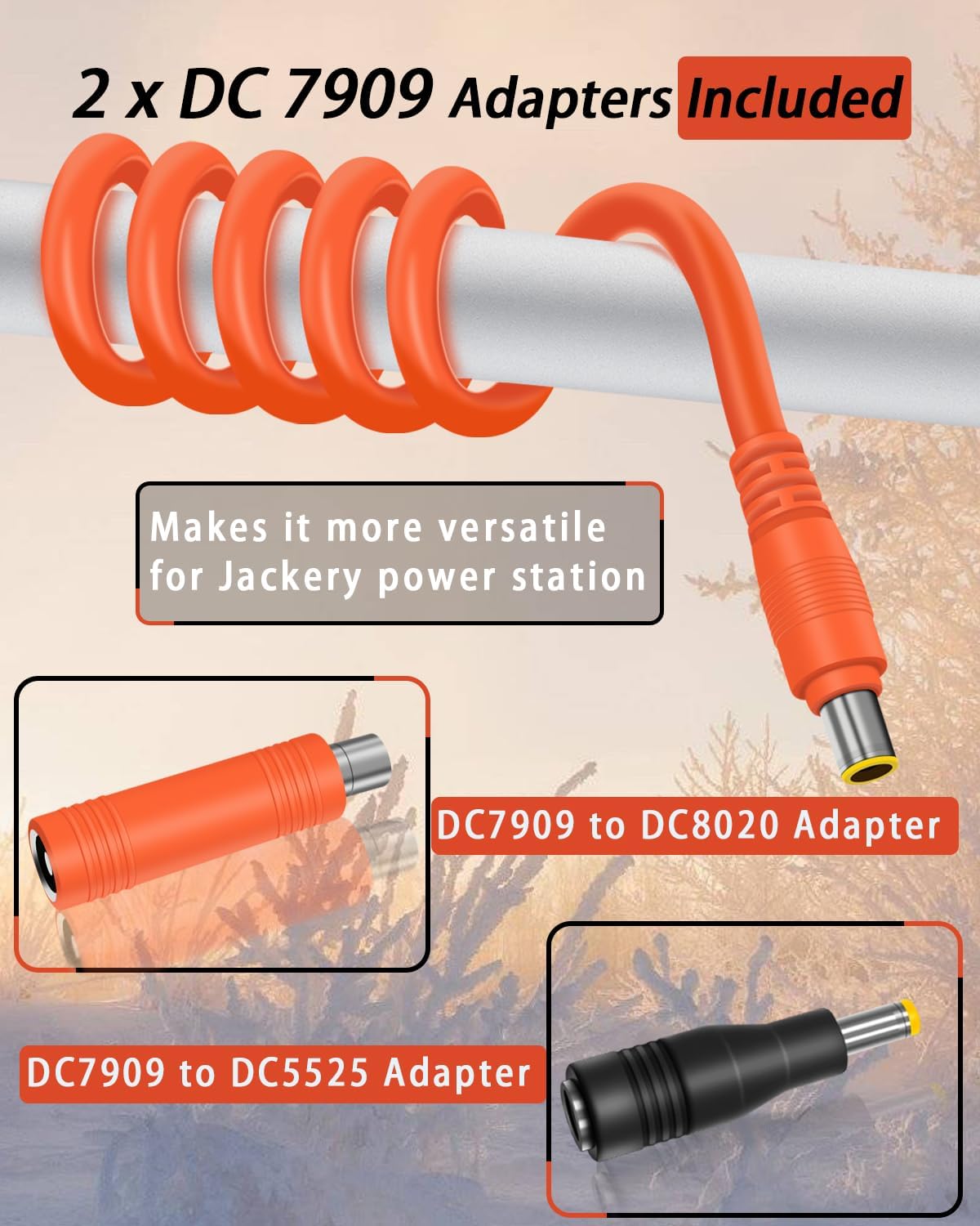 14AWG Car Charging Cable for Jackery Portable Power Station Explorer 3000 2000 1500 1000 500 880 550 300 290 240 160 Jackery Accessories Cigarette Lighter Charger DC Adapter Cord 2M - Orange