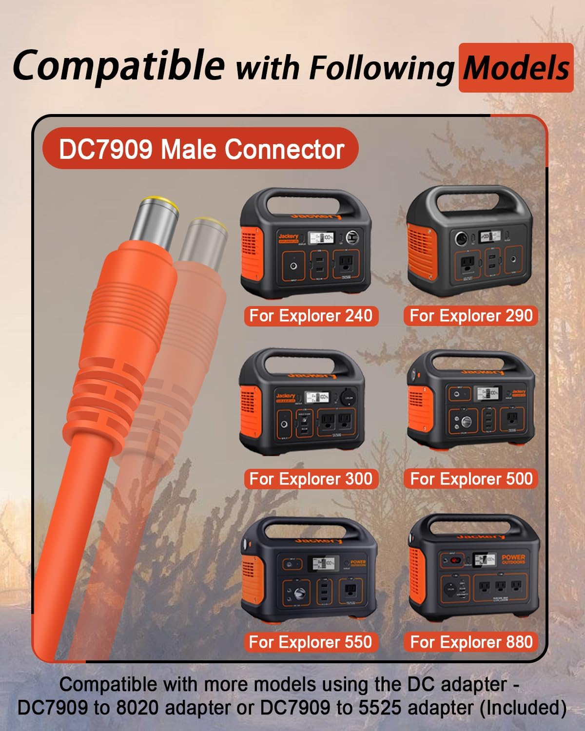 14AWG Car Charging Cable for Jackery Portable Power Station Explorer 3000 2000 1500 1000 500 880 550 300 290 240 160 Jackery Accessories Cigarette Lighter Charger DC Adapter Cord 2M - Orange