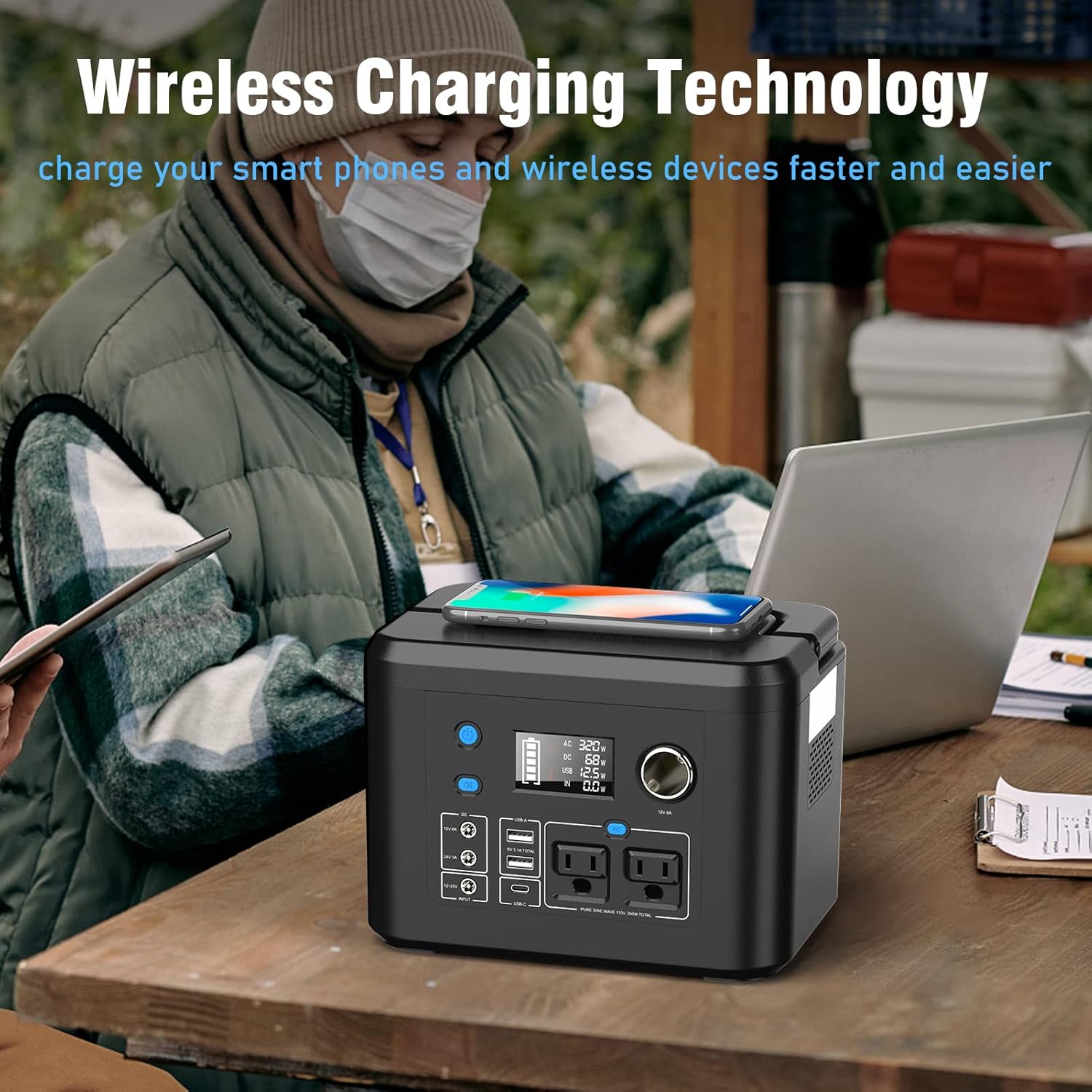 200W Portable Power Station, Powkey 120Wh/33,000mAh Power Bank with AC Outlet, 110V 6 Outputs Solar Generator External Battery Pack with LED Light for Home Use and Outdoor Camping