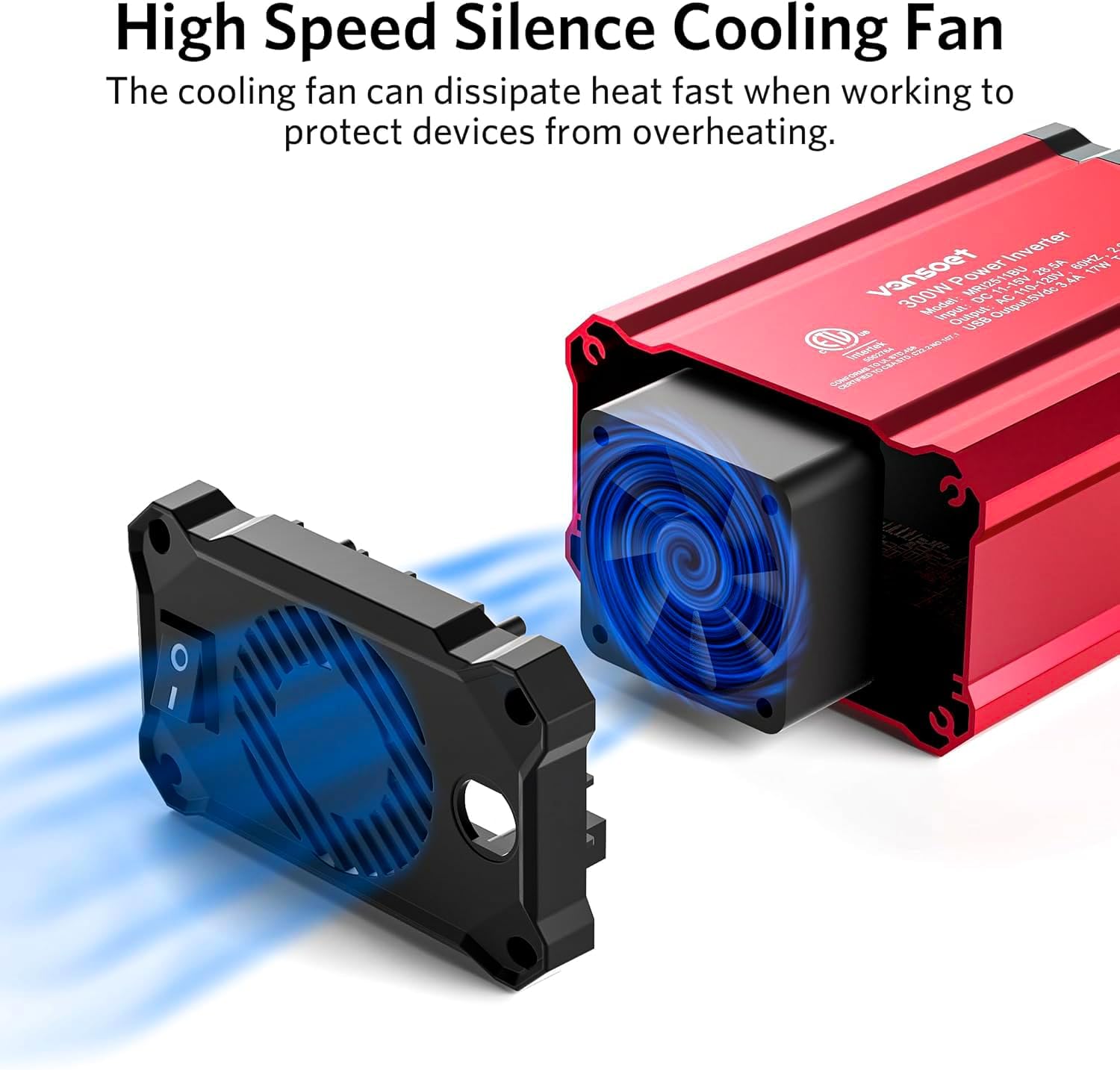 300W DC 12V to 110V Car Power Inverter with 2 AC Outlets and 3.4A Dual USB Ports, Car Plug Adapter Outlet Converter