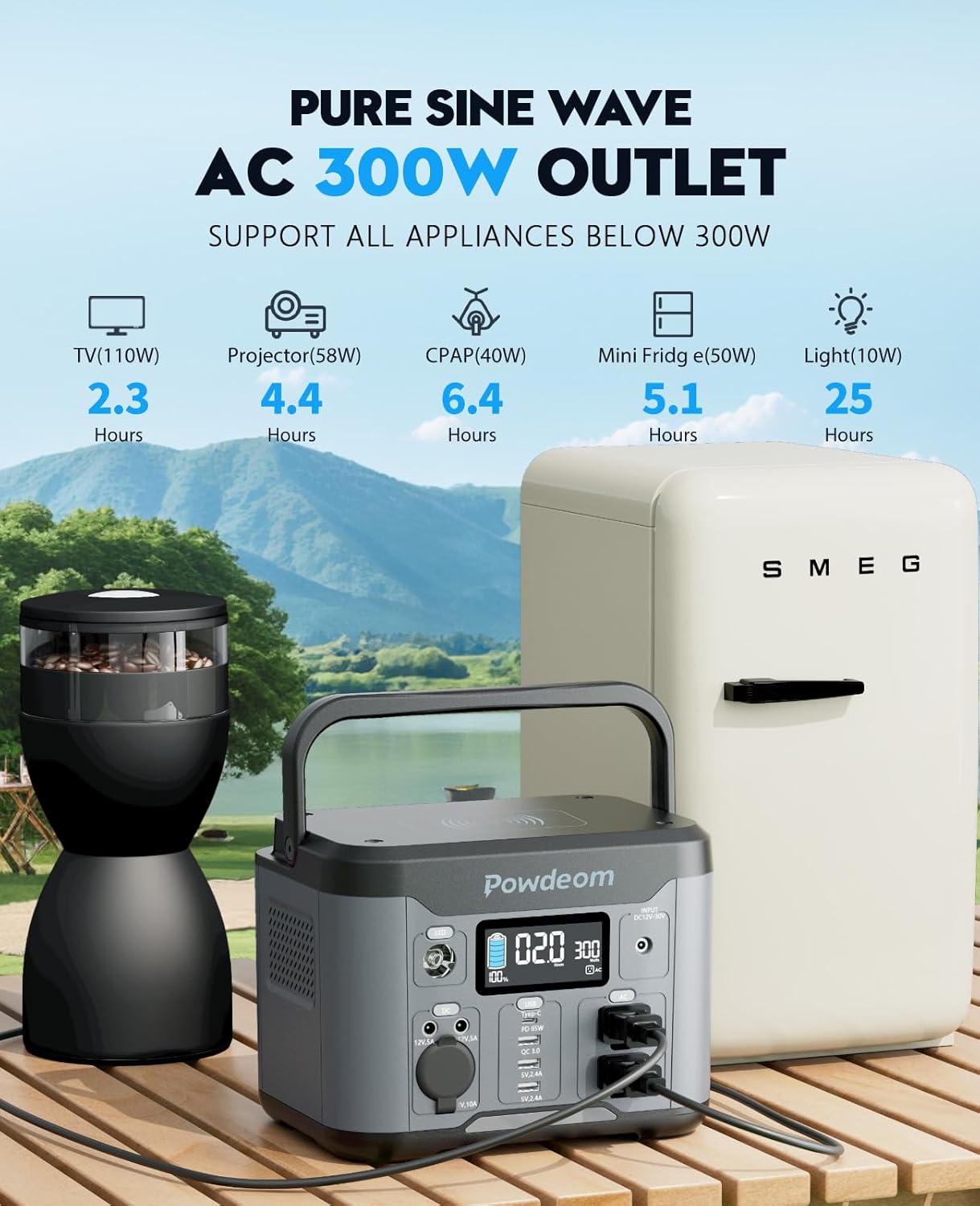 300W Portable Power Station, 296Wh Power Bank with AC Outlet, Solar Generator Laptop Charger, Battery Backup Power Supply for Camping, Outdoors, Home Emergency Outage