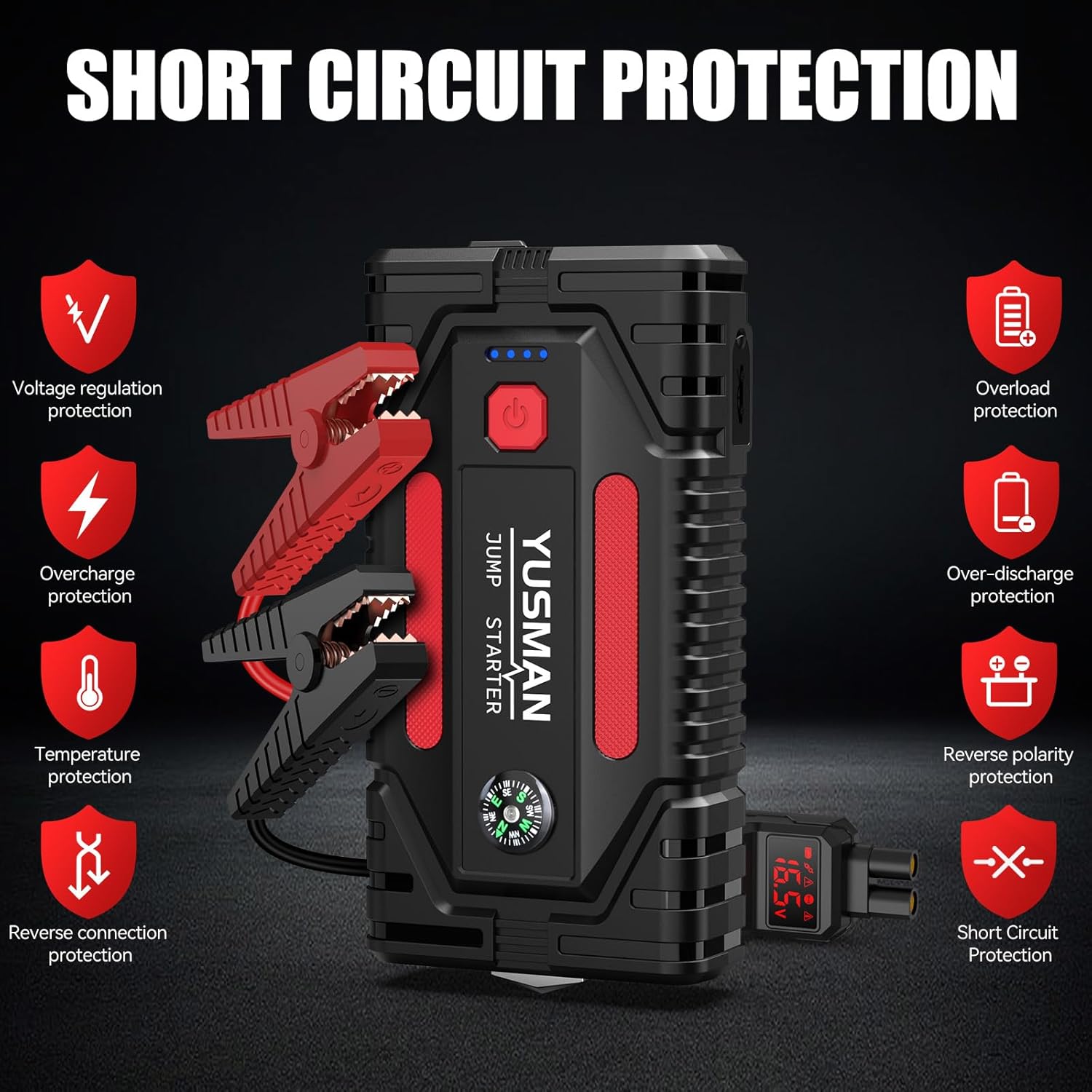 4000A Car Jump Starter, 12V Battery Jump Starter Pack, Portable Charger and Jumper Cables for 7.0L Gasoline and 5.5L Diesel Engines, LED Bright Light