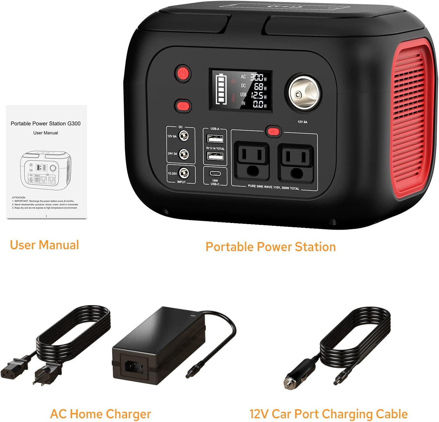 97Wh Portable Power Station Power Bank 26400mAh Battery Pack Fasting Charging 120W AC Outlet Solar Generators with 6 Outputs Power LED Light Battery Bank Supply for Camping RV Emergency Backup