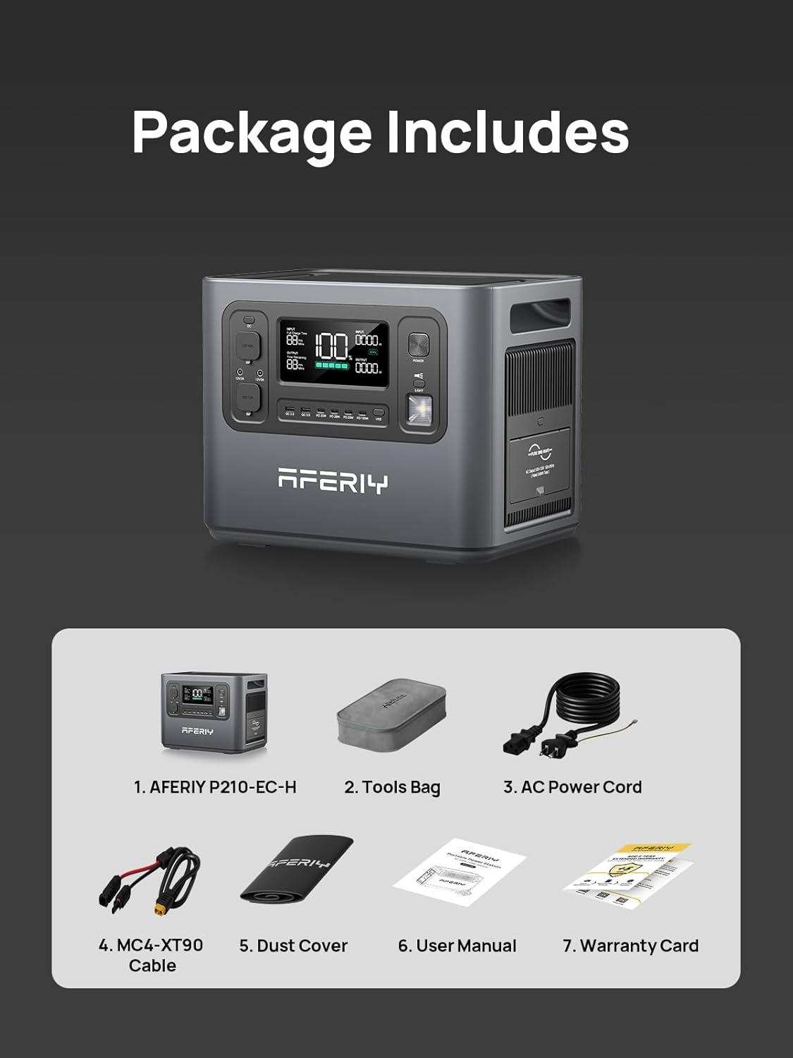 AFERIY P210 Portable Power Station 2400W (4800W Peak),2048Wh LiFePO4 Battery Generator with 1100W AC Charging  500W Solar Charging,for Home Backup,Power Outages, Camping,CAPA(Solar Panel Optional)