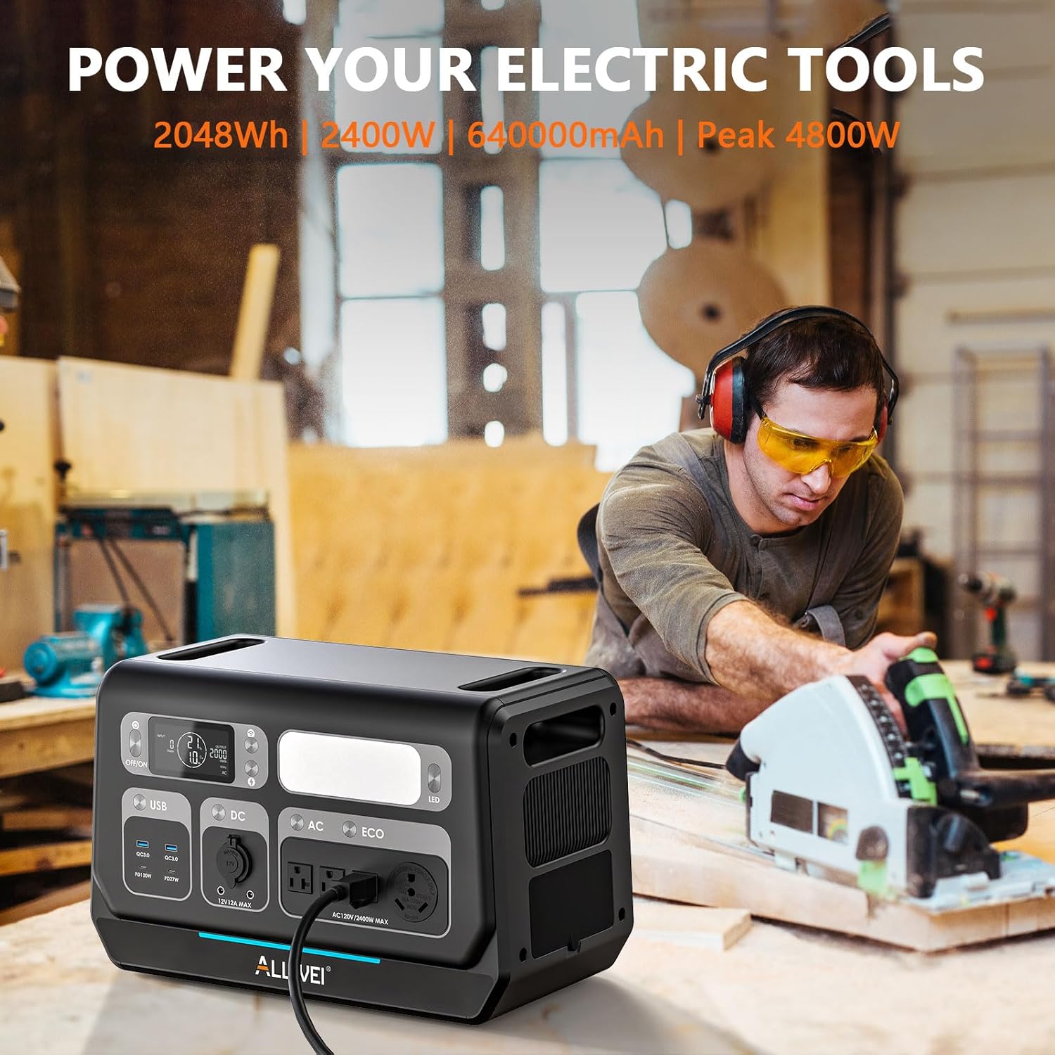 ALLWEI 2400W Portable Power Station and B200 PRO Expansion Battery, 2048Wh Solar Generator, Fast Charge in 1.5H, Expand to 4096Wh LiFePO4 Battery Backup for RV Camping Outdoor Home Use