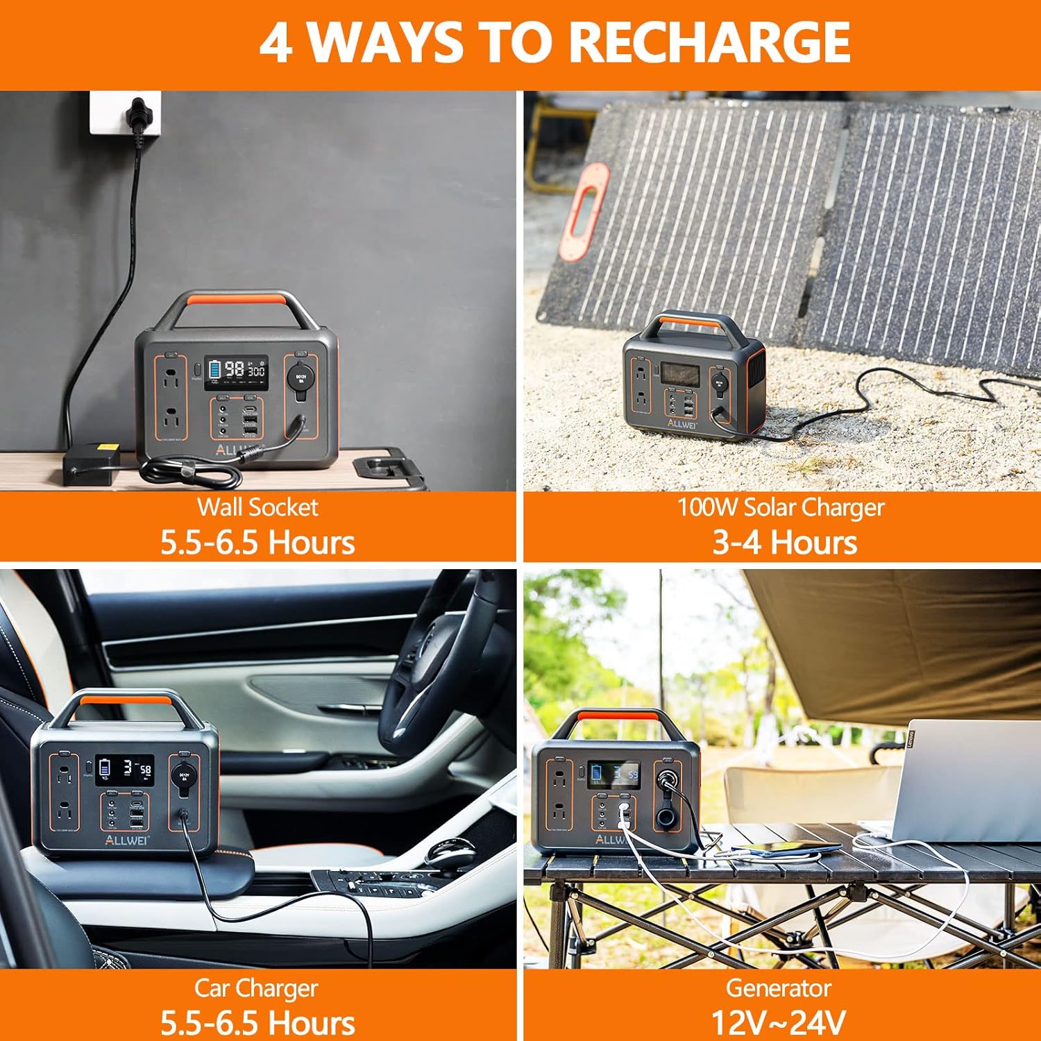 ALLWEI Portable Power Station 300W, 280Wh Solar Generator, 110V AC Outlet, Backup Lithium Battery LED Light for Outdoor Camping Emergency Home Backup(Renewed)