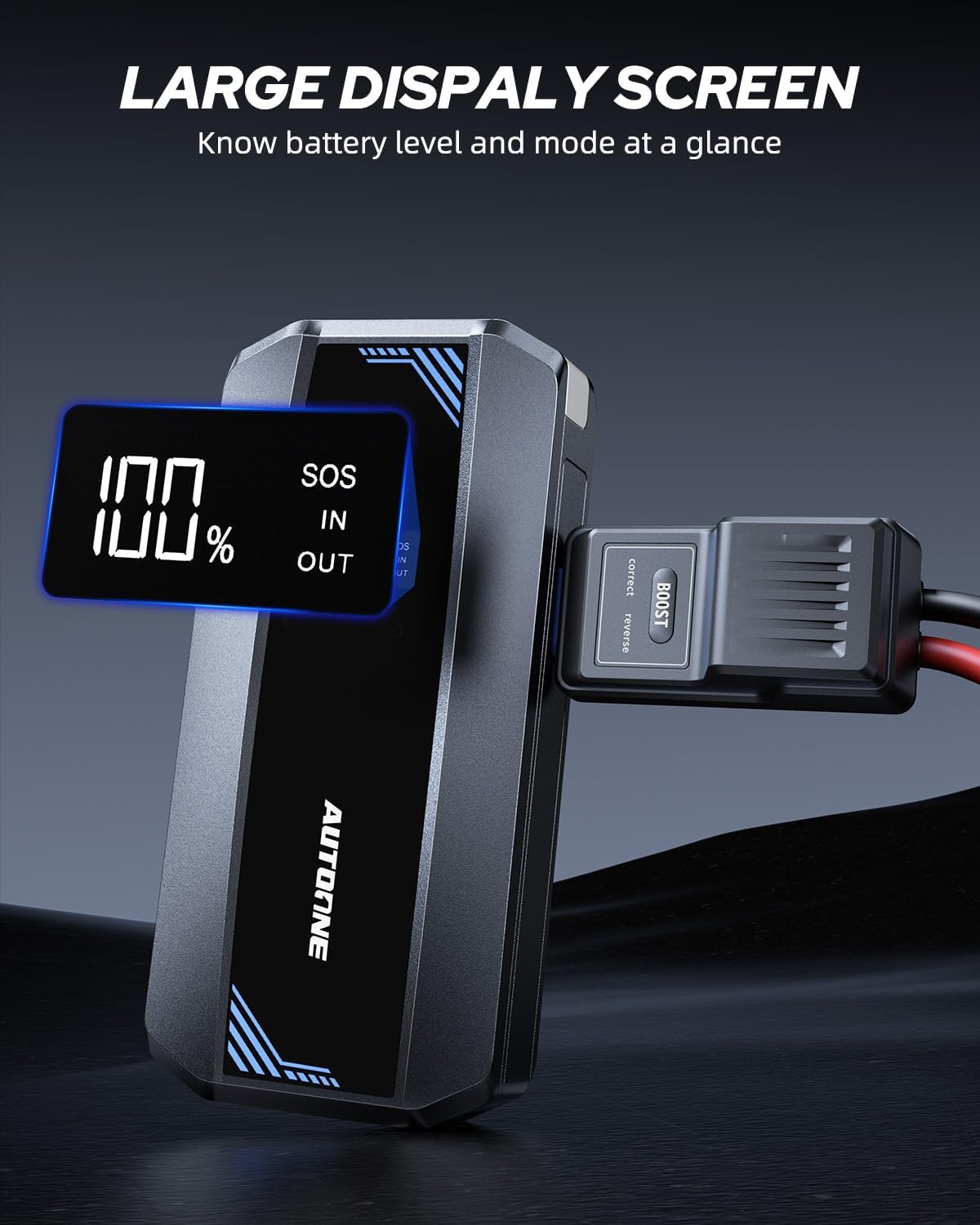 AUTOONE Car Jump Starter 5000A Battery Booster, Portable Battery Pack for All Gas 10L Diesel, 12V Jump Box with Smart Jumper Cable for Car Battery, Vehicle Lithium Starter, LCD Display, w/LED Light
