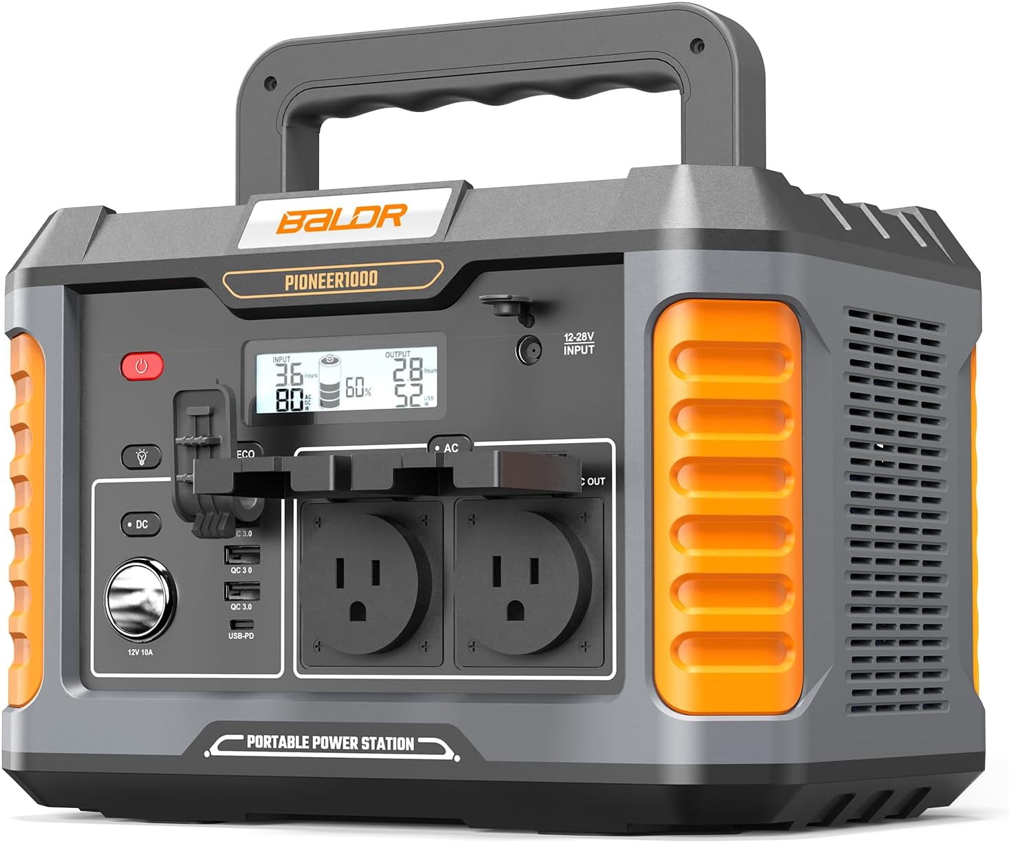 BALDR Portable Power Station, 1000W Output, 808Wh Capacity, AC Outlet, USB Ports, 110V Pure Sine Wave AC Outlet Backup Lithium Battery for Home Camping Emergency Use