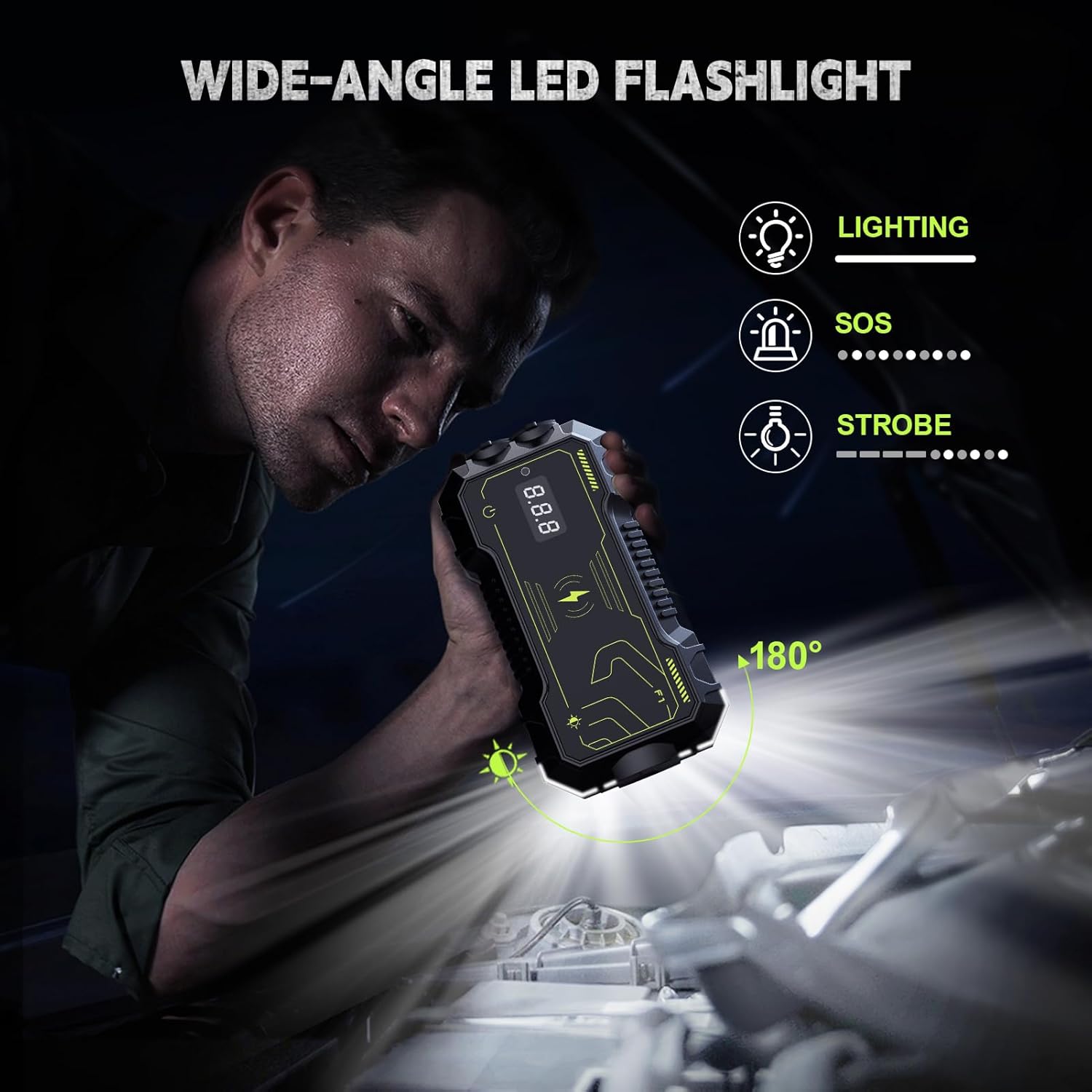 Battery Jumper Starter Portable with Wireless Charging,800-1500A Car Battery Jump Starter(8.0L Gas/6.0L Diesel),12v Jumper Cables,Jump Box for Car USB/180°Flashlight
