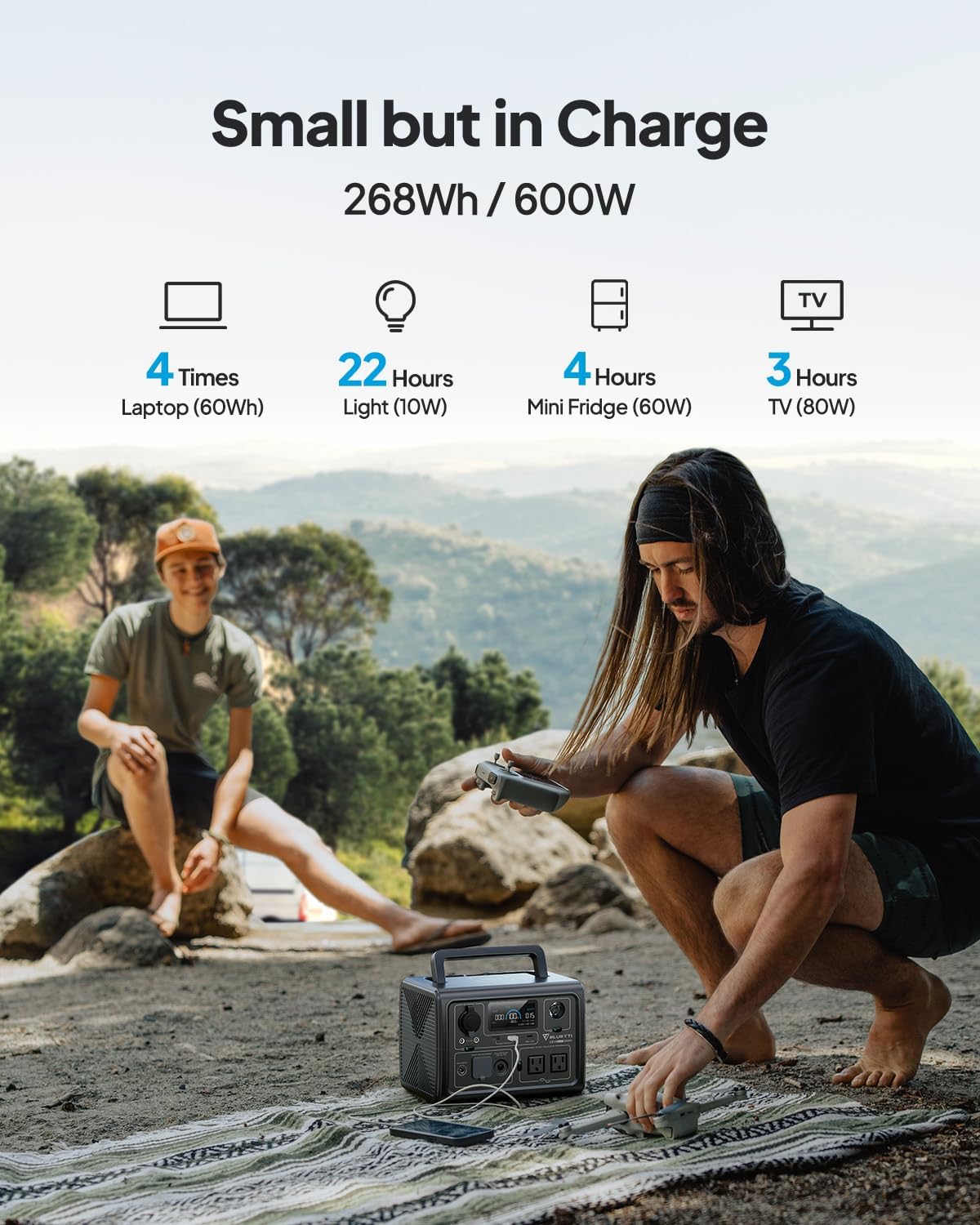 BLUETTI Solar Generator EB3A, 268Wh LiFePO4 Battery Backup w/ 2 600W (1,200W Surge) AC Outlets, Recharge from 0-80% in 30 Min., LFP Backup for Outdoor Camping, Trip, Power Outage