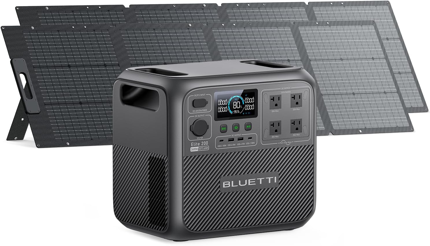 BLUETTI Solar Generator Elite 200 V2 (2025 New), 2,073.6Wh LFP Battery Backup w/ 4 2,600W AC Outlets (3,900W Power Lifting), 17-Year Lifespan, Portable Power Station for Camping, Off-grid