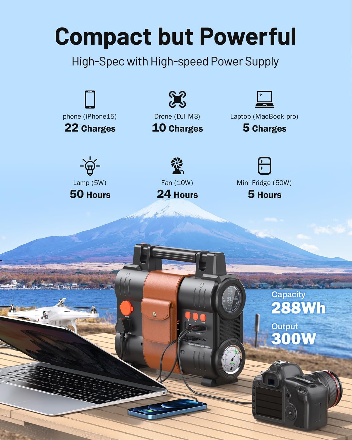 BROWEY Portable Power Station 300W(Peak 600W) 288Wh LiFePO4 Battery Backup, Super Silent Solar Generator, USB-C PD100W, Pure Sine WaveAC Outlet, for CPAP Outdoor Camping Travel Emergency Home Use