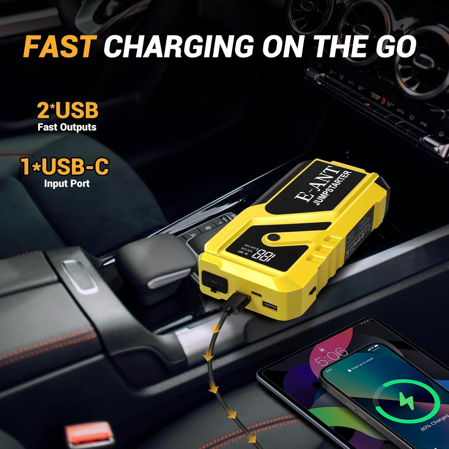 Car Battery Jump Starter, 4000A Jump Starter Battery Pack for Up to 8.0L Gas and 5.0L Diesel Engines, 12V Car Jumper Starter Portable with Full LCD Screen  LED Light  USB