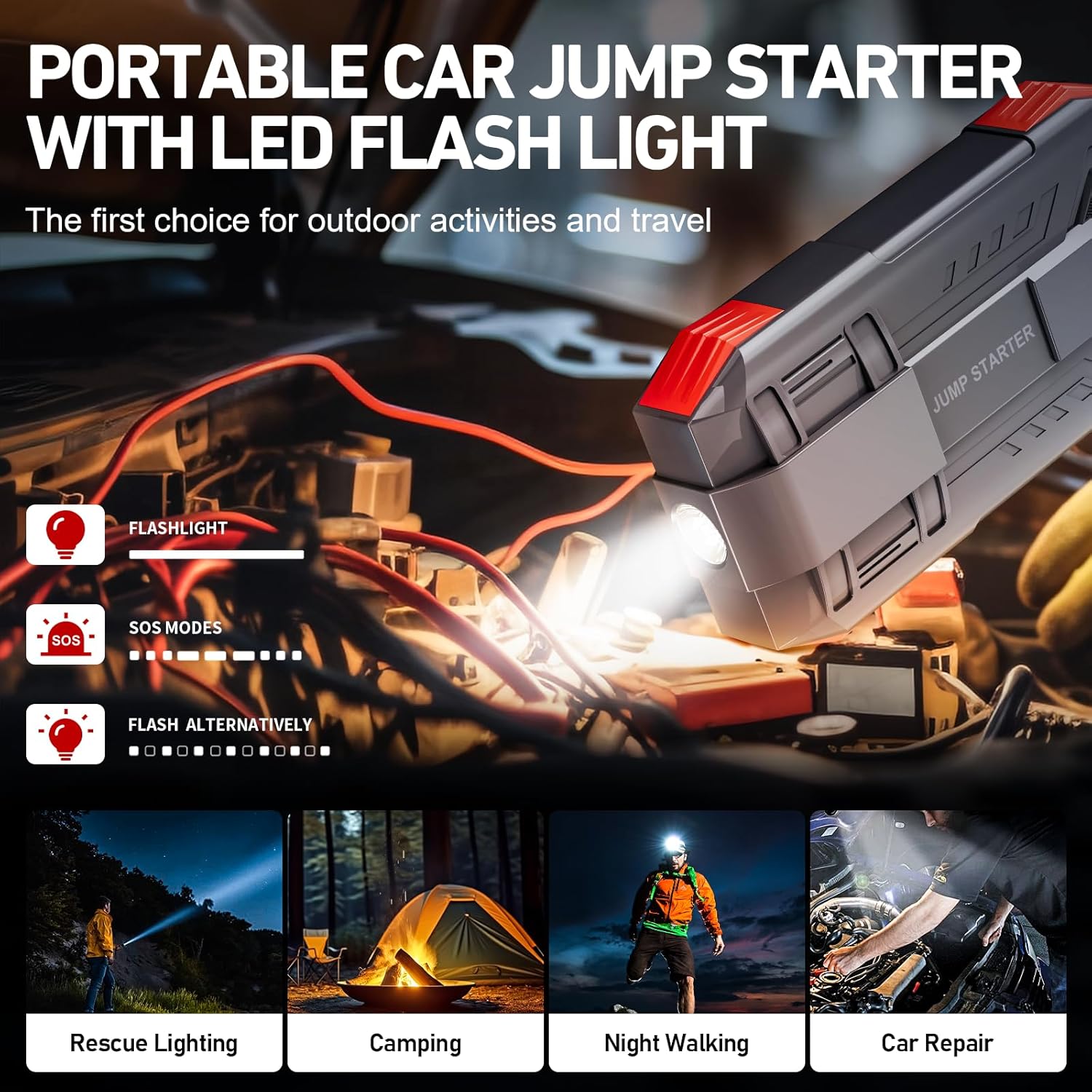 Car Battery Jump Starter, 4000A Peak Jump Starter Battery Pack for Up to 10L Gas and 8L Diesel Engines, 12V Portable Jump Box with USB/Power Bank/Dual Output/LED Light