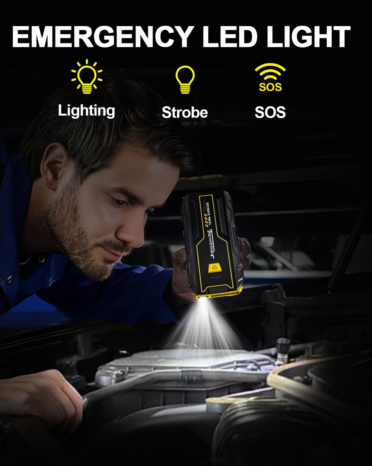 Car Jump Starter, 2000A Battery Jumper Starter Portable (Engines up to 7.0L Gas / 5.5L Diesel) 12V, Car Battery Charger, LED Flashlight with USB Ports