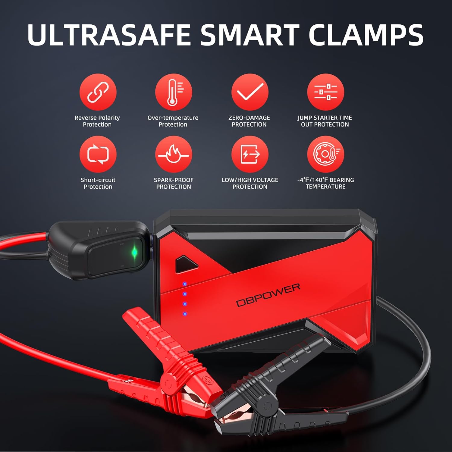 DBPOWER 1000A Portable Car Jump Starter (UP to 7.0L Gas, 5.5L Diesel Engine), 12V Lithium-Ion Auto Battery Booster, Power Pack with LCD Screen Clamp Cables,USB Quick Charge, LED Flashlight