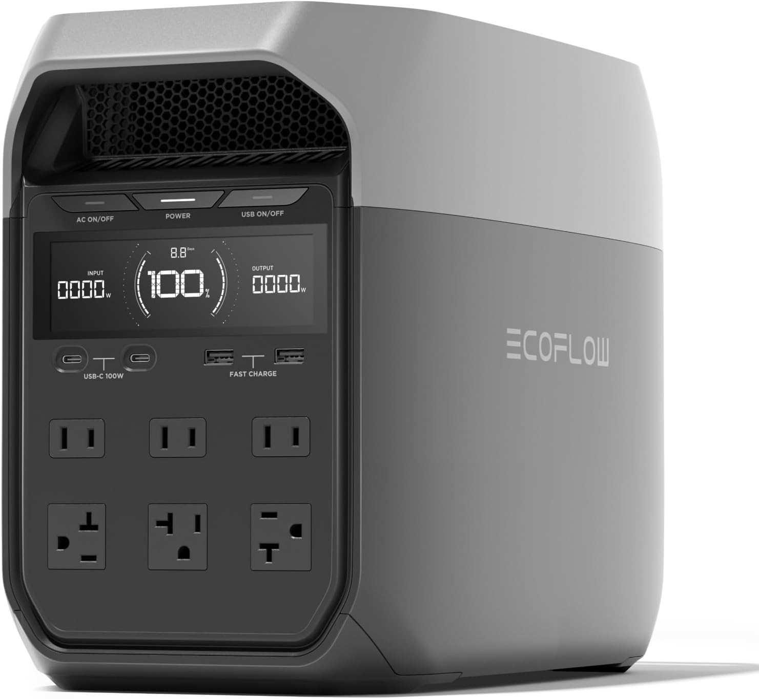 EF ECOFLOW DELTA 3 Portable Power Station, Full Charge in 43 Min, 1024Wh LiFePO4 Battery, 1800W AC/100W USB-C Output, Solar Generator(Solar Panel Optional) for Home Backup Power, Camping  RVs
