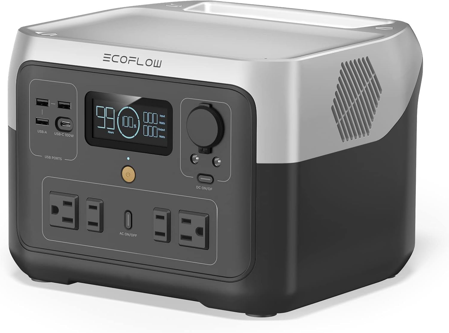 EF ECOFLOW Portable Power Station RIVER 2 Max, 512Wh LiFePO4 Battery/ 1 Hour Fast Charging, Up To 1000W Output Solar Generator (Solar Panel Optional) for Outdoor Camping/RVs/Home Use Black