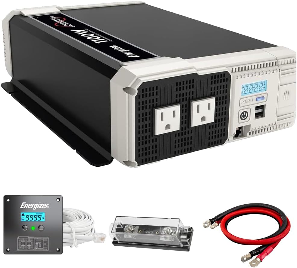 Energizer 1100 Watt 12V to 110v Pure Sine Wave Inverter Dual AC Outlets  USB, Installation Kit Included, Automotive Power for Tools, Camping Essentials  Car Accessories - ETL Approved UL STD 458