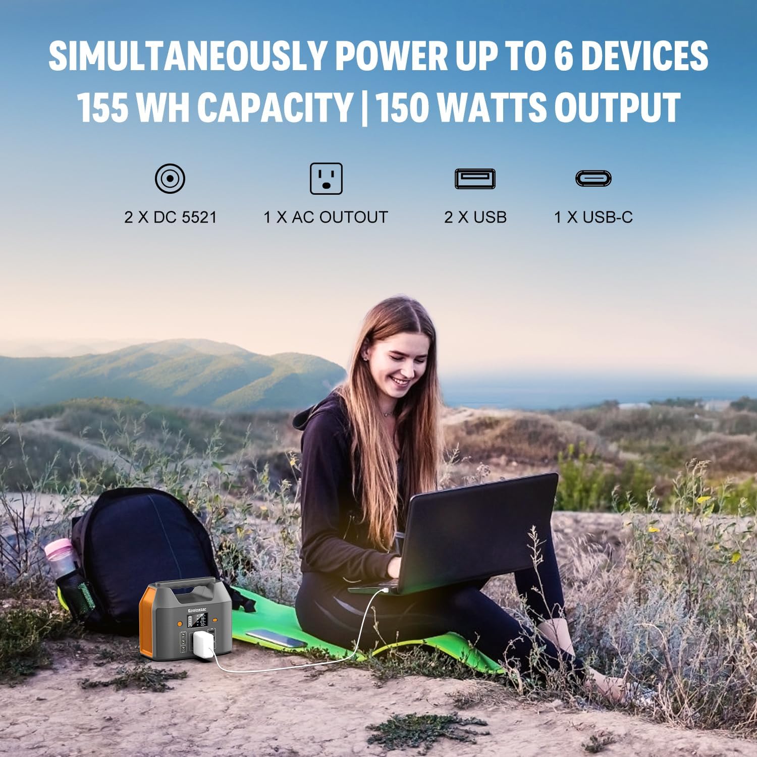 EnginStar Solar Generator, 300W Portable Power Station, 296Wh Lithium Battery Backup w/Two 110V Pure Sine Wave AC Outlet for Camping Road Trip RV, 80000mAh Sufficient Power Supply for Blackout