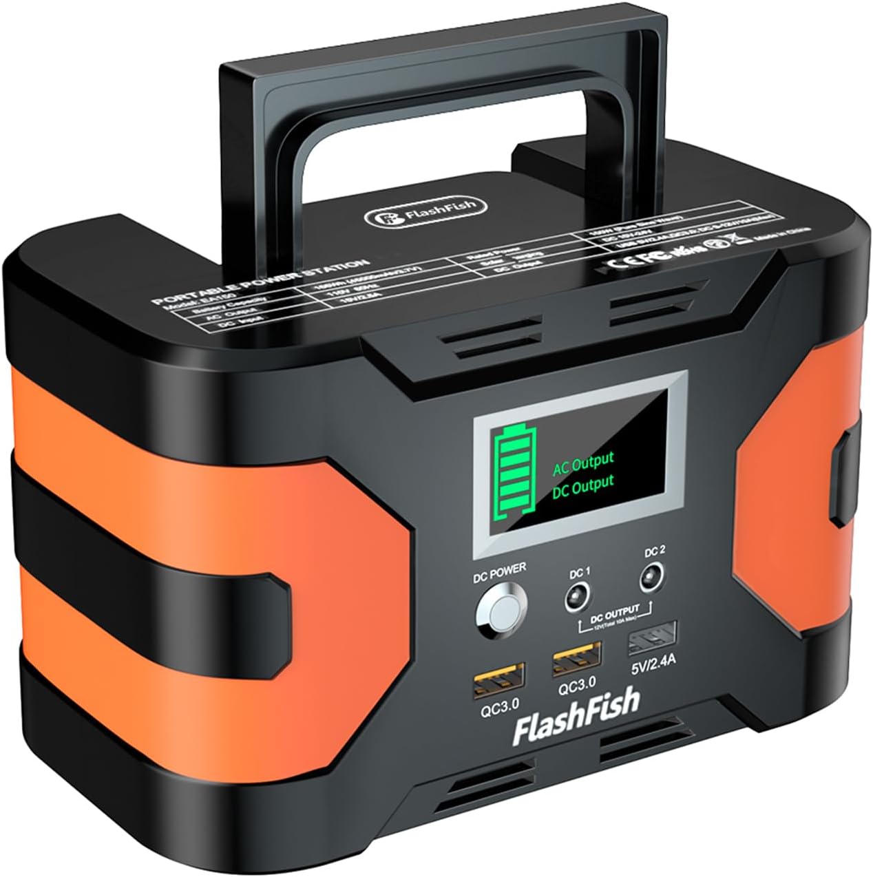 Flashfish Portable Power Station 200W Peak Solar Generator 166Wh Camping CPAP Battery Backup Power Battery Pack With 2 110V AC Outlets 2 DC Ports 3 USB Ports For Home CPAP Camping Blackout