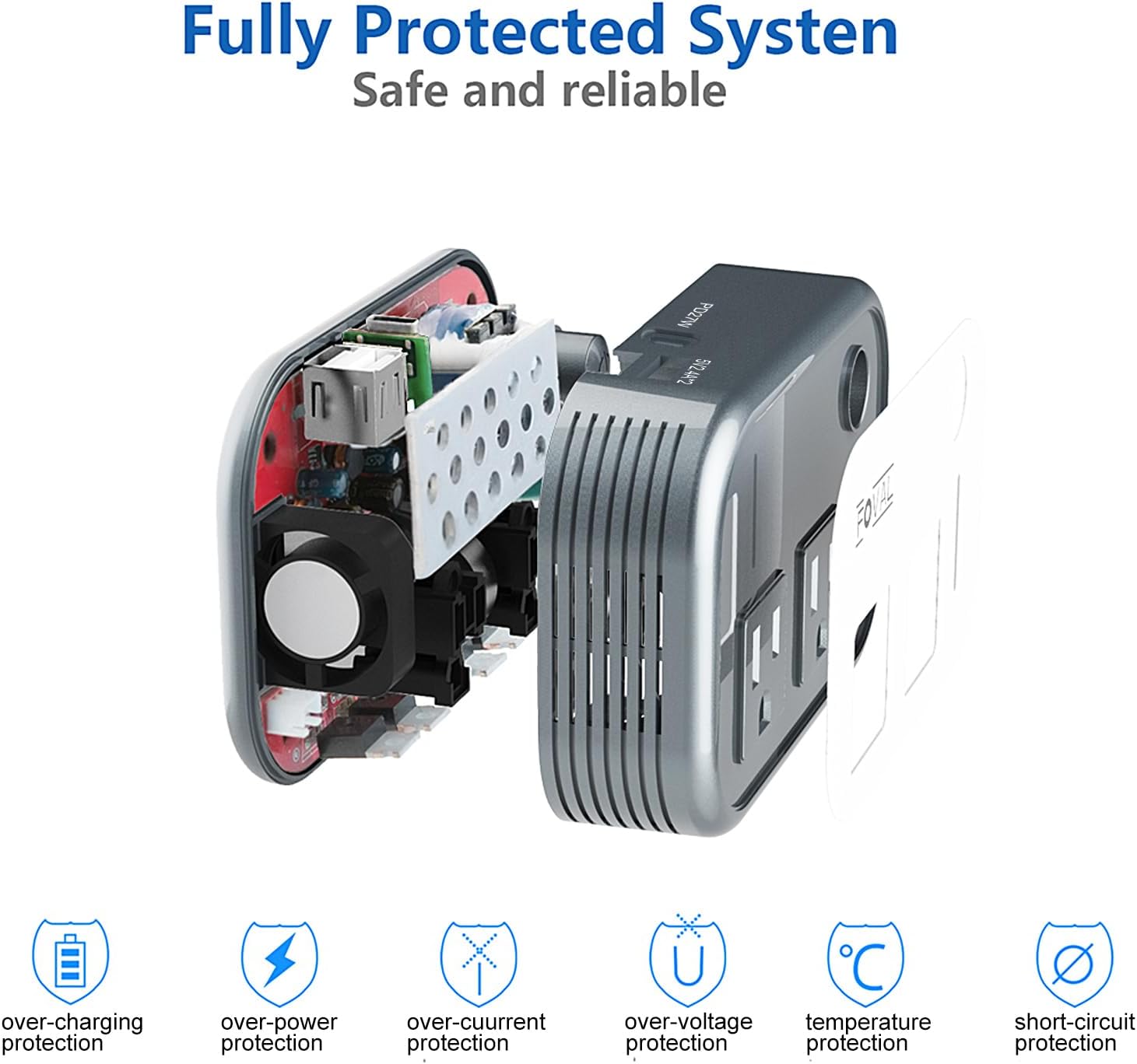 FOVAL 200W Car Power Inverter, DC 12V to 110V AC Car Laptop Charger Fast Charger Converter with [27W PD USB-C]  Dual USB Ports Multi-Protection Car Outlet Adapter Power Inverter for Vehicles