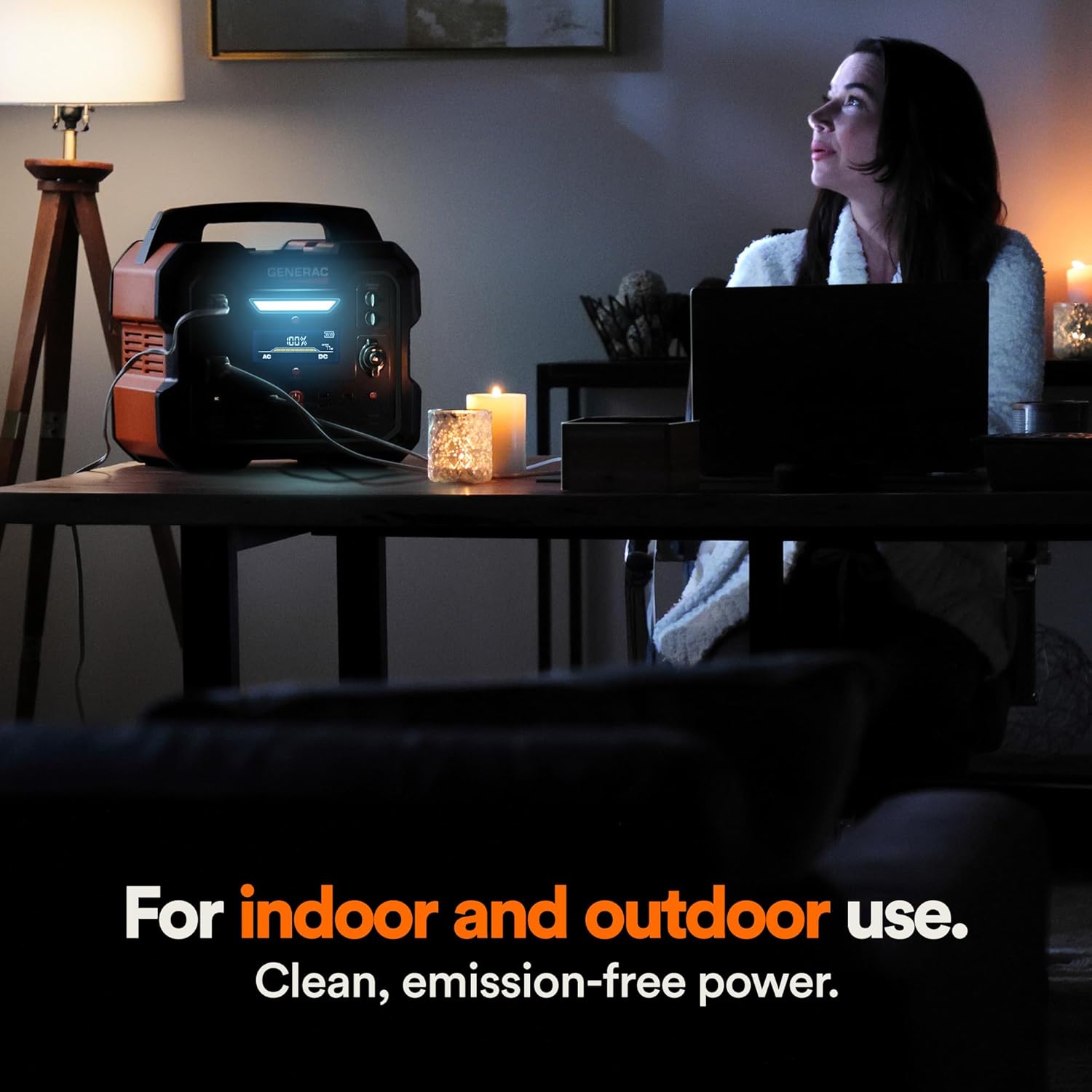 Generac 1086Wh Portable Power Station with Lithium-Ion Battery - Clean, Emission-Free Power - Wirless Charging Pad and Compact Design - Camping, RV, Indoor/Outdoor Use - Orange/Black