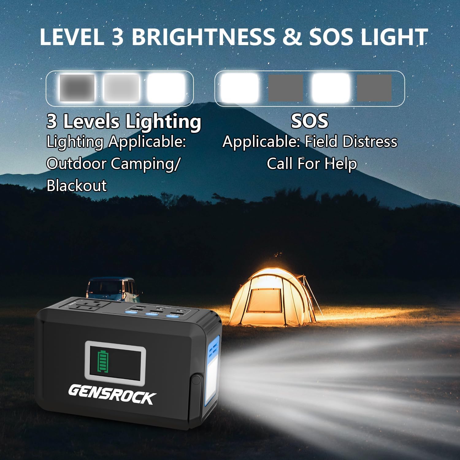 GENSROCK Portable Power Station, 88Wh Camping Solar Generator, Lithium Battery Power Bank with 2 110V/150W Peak AC Outlet, QC 3.0, Type-C, LED Flashlight for CPAP Home Camping Travel Emergency.