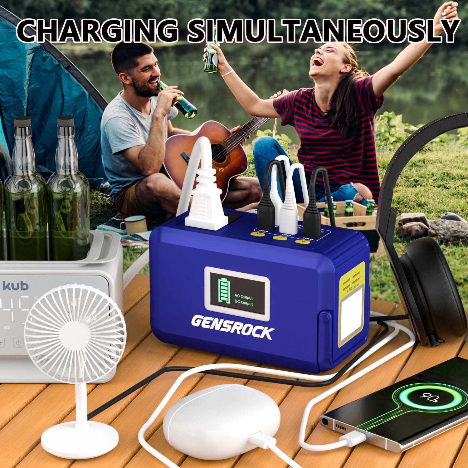 GENSROCK Portable Power Station, 88Wh Camping Solar Generator, Lithium Battery Power Bank with 2 110V/150W Peak AC Outlet, QC 3.0, Type-C, LED Flashlight for CPAP Home Camping Travel Emergency.