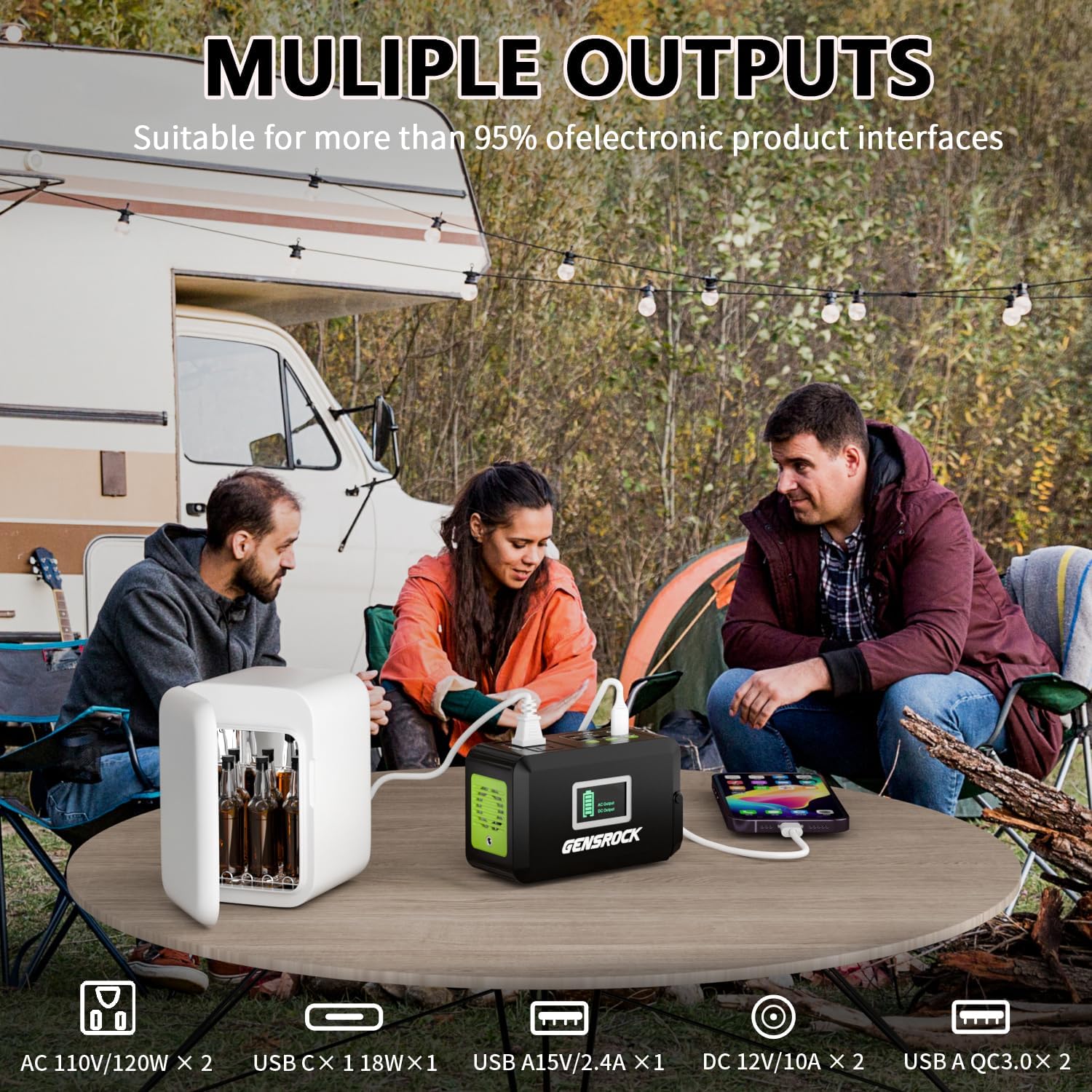 GENSROCK Portable Power Station, Camping Solar Generator, 88Wh Lithium Battery Power Bank with 110V/150W Peak AC Outlet,QC 3.0, Type-C, LED Flashlight for CPAP Home Camping Travel Emergency.