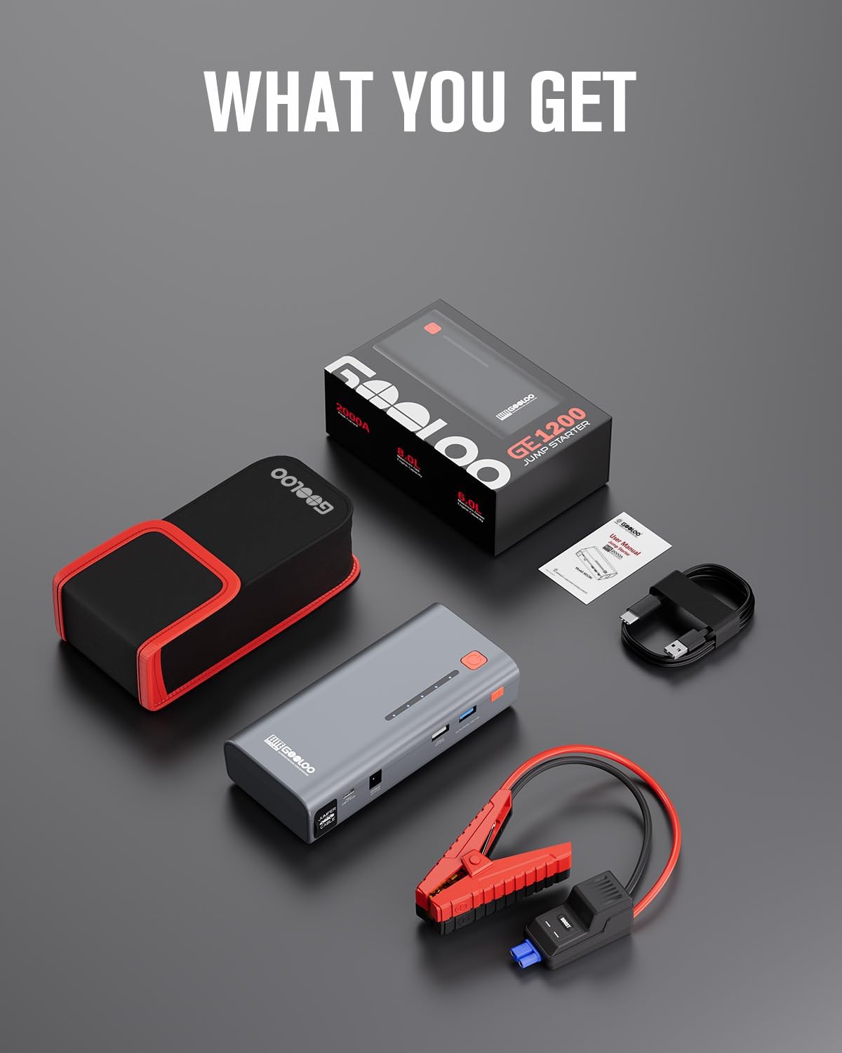 GOOLOO Jump Starter 3000A Peak Car Jumper Starter 12V SuperSafe Lithium Jump Box, Battery Booster Pack, Portable Car Battery Charger, and Jumper Cables for Up to 8.5L Gas or 6.0L Diesel Engine