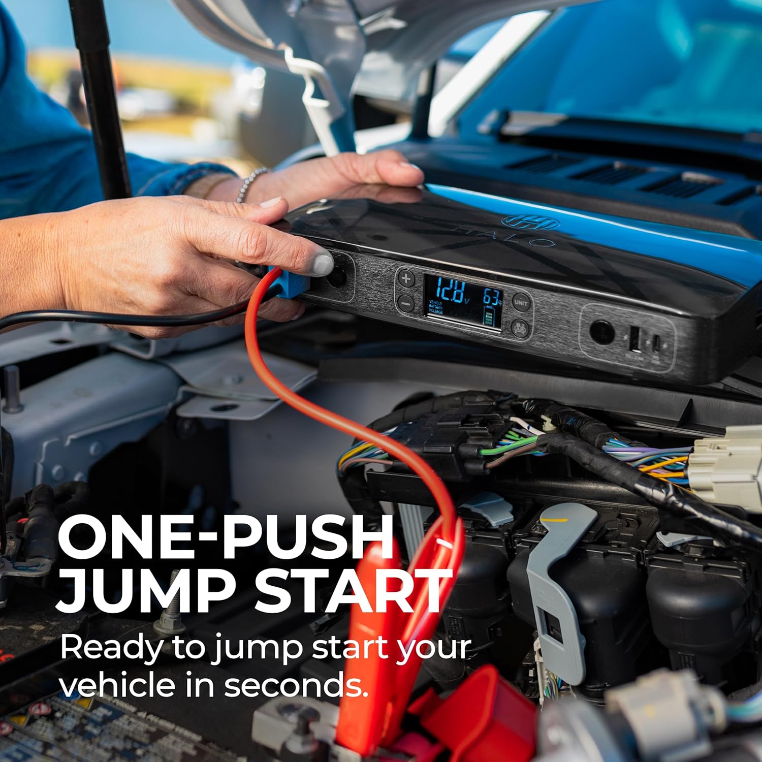 HALO Bolt Ultimate 2 Portable Car Battery Jump Starter | 130 PSI Air Compressor, 55.5Wh USB Power Bank with AC Outlet, Emergency Floodlight  Charger, Jumps Cars SUVs  Trucks, Inflates Tires — Gray