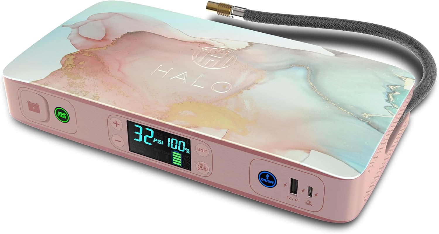 HALO Bolt Ultimate 2 Portable Car Battery Jump Starter | 130 PSI Air Compressor, 55.5Wh USB Power Bank with AC Outlet, Emergency Floodlight  Charger, Jumps Cars SUVs  Trucks, Inflates Tires — Gray
