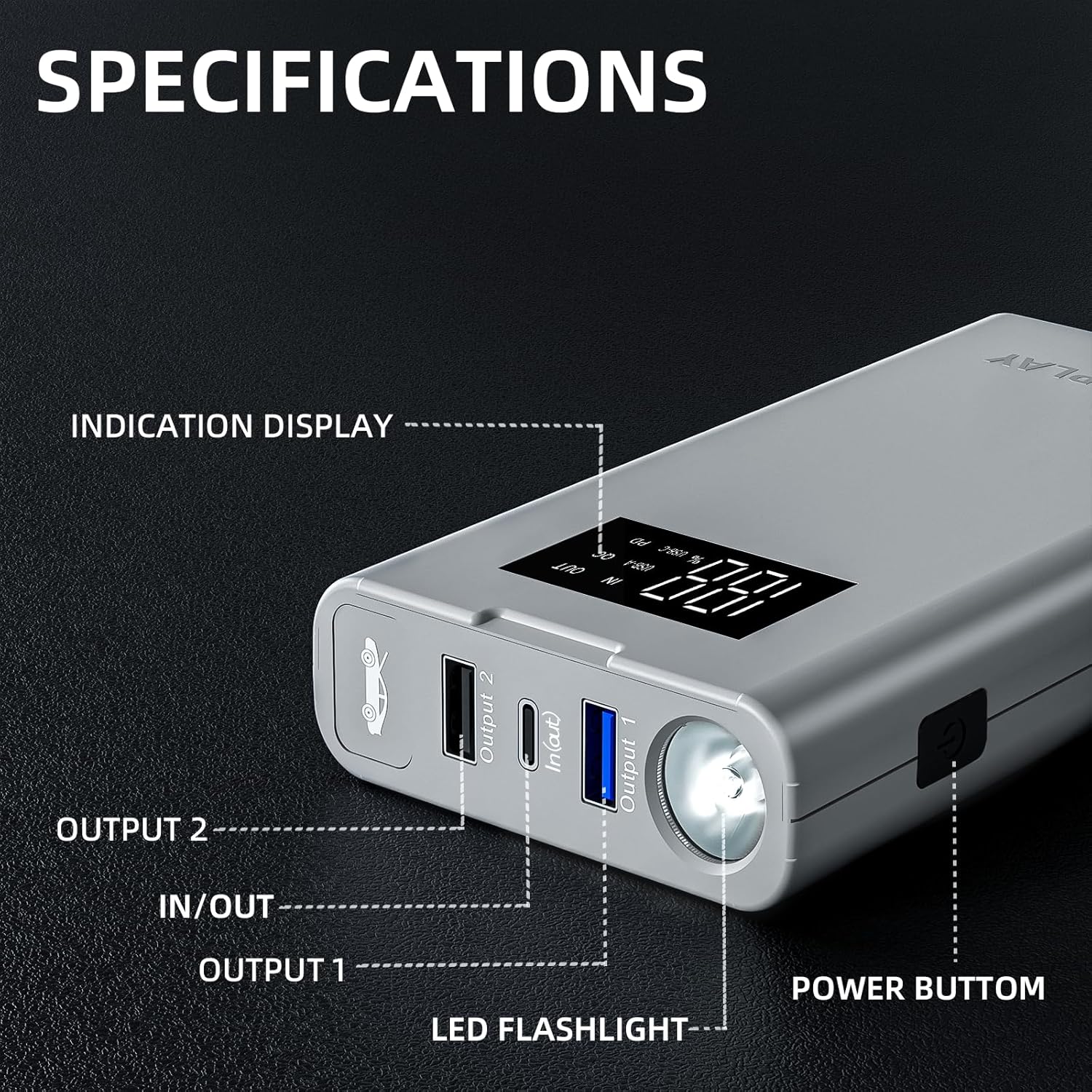 IDEAPLAY Jump Starter, 1500A Car Battery Jump Starter Portable for Up to 7.0L Gas and 5.5L Diesel Engine,Type C Fast Charging Battery Jumper with LED Flashlight