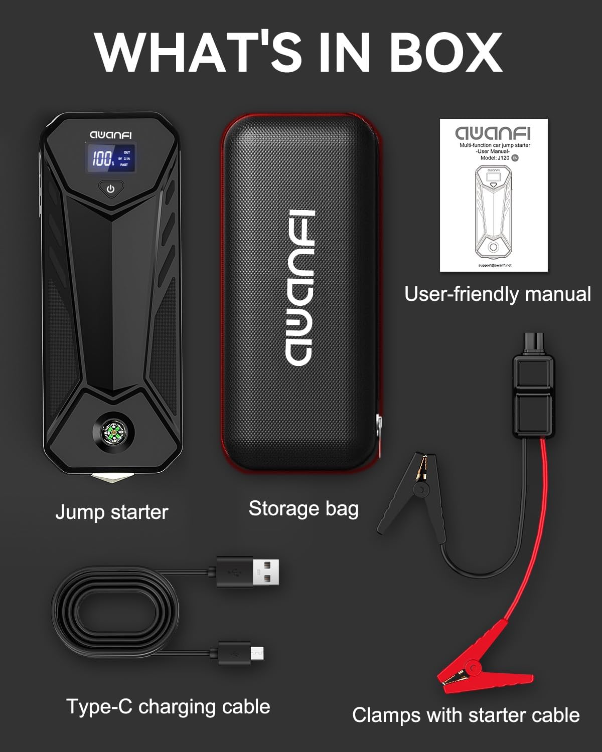 Jump Starter 3000A, Battery Jump Starter Portable Jump Starter Battery Pack 12V Jump Starter Box for Up to 10.0L Gas or 8.0L Diesel Engine with USB Quick Charge, LED Flashlight
